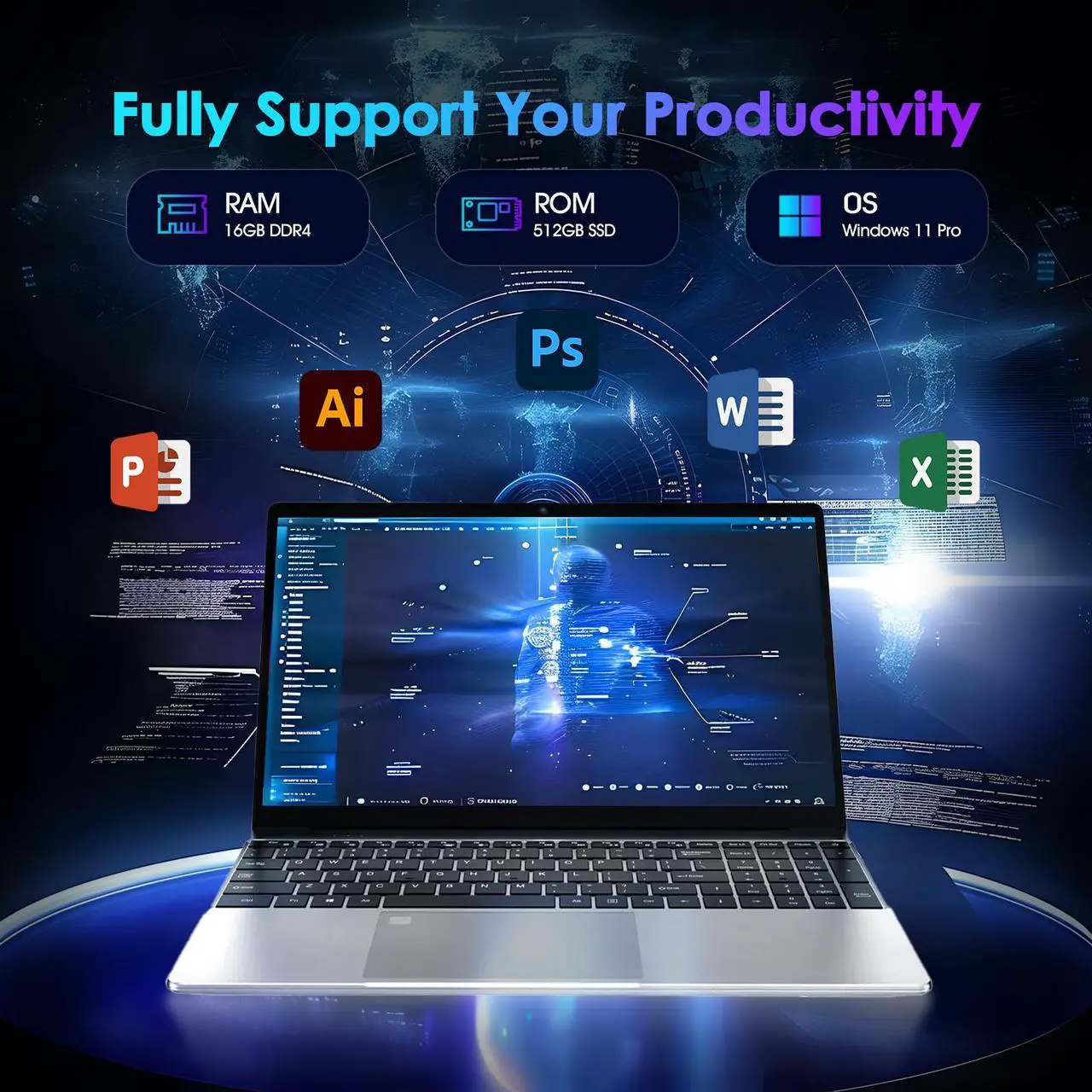 Alt view image 3 of 7 - 2025 Laptop Computer Intel 12th Gen N95,(Up to 3.4GHz),15.6 Thin Laptop16GB RAM, 512GB SSD, IPS 1080P Laptop, Fingerprint Unlock, Backlit Keyboard  Lightweight & Portable Laptop 2 Years Warranty