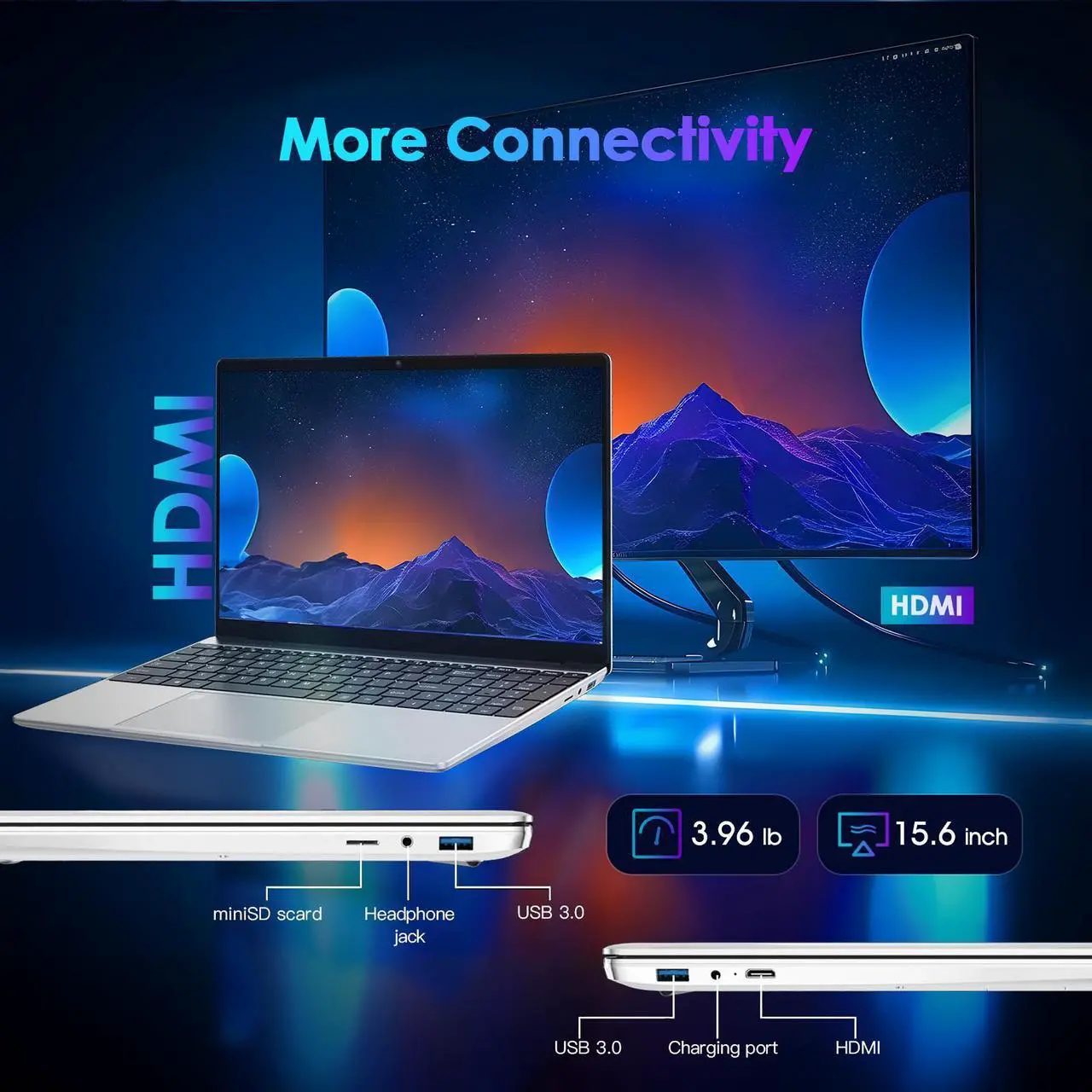 Alt view image 6 of 7 - 2025 Laptop Computer Intel 12th Gen N95,(Up to 3.4GHz),15.6 Thin Laptop16GB RAM, 512GB SSD, IPS 1080P Laptop, Fingerprint Unlock, Backlit Keyboard  Lightweight & Portable Laptop 2 Years Warranty
