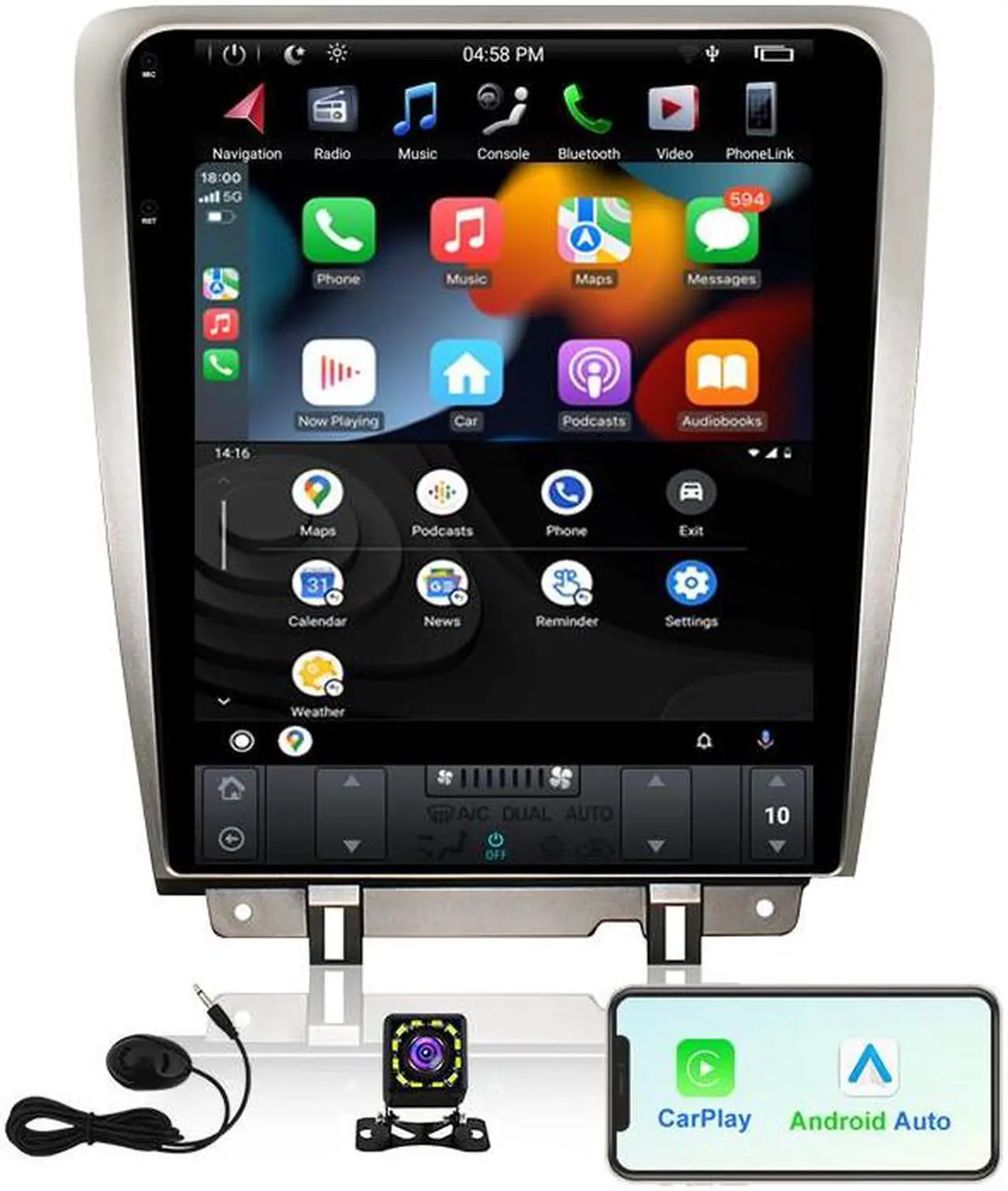Main image of KSPIV 12.1 Inch for Ford Mustang 2010-2014 Car Stereo , Silver Touch Screen 1 Din Multimedia Player Wireless CarPlay android Auto,Bluetooth,GPS Navigation,FM&AM, Backup Camera
