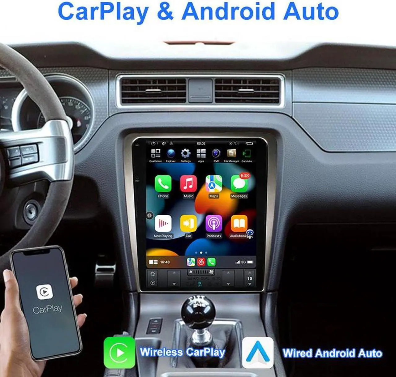 Alt view image 3 of 7 - KSPIV 12.1 Inch for Ford Mustang 2010-2014 Car Stereo , Silver Touch Screen 1 Din Multimedia Player Wireless CarPlay android Auto,Bluetooth,GPS Navigation,FM&AM, Backup Camera