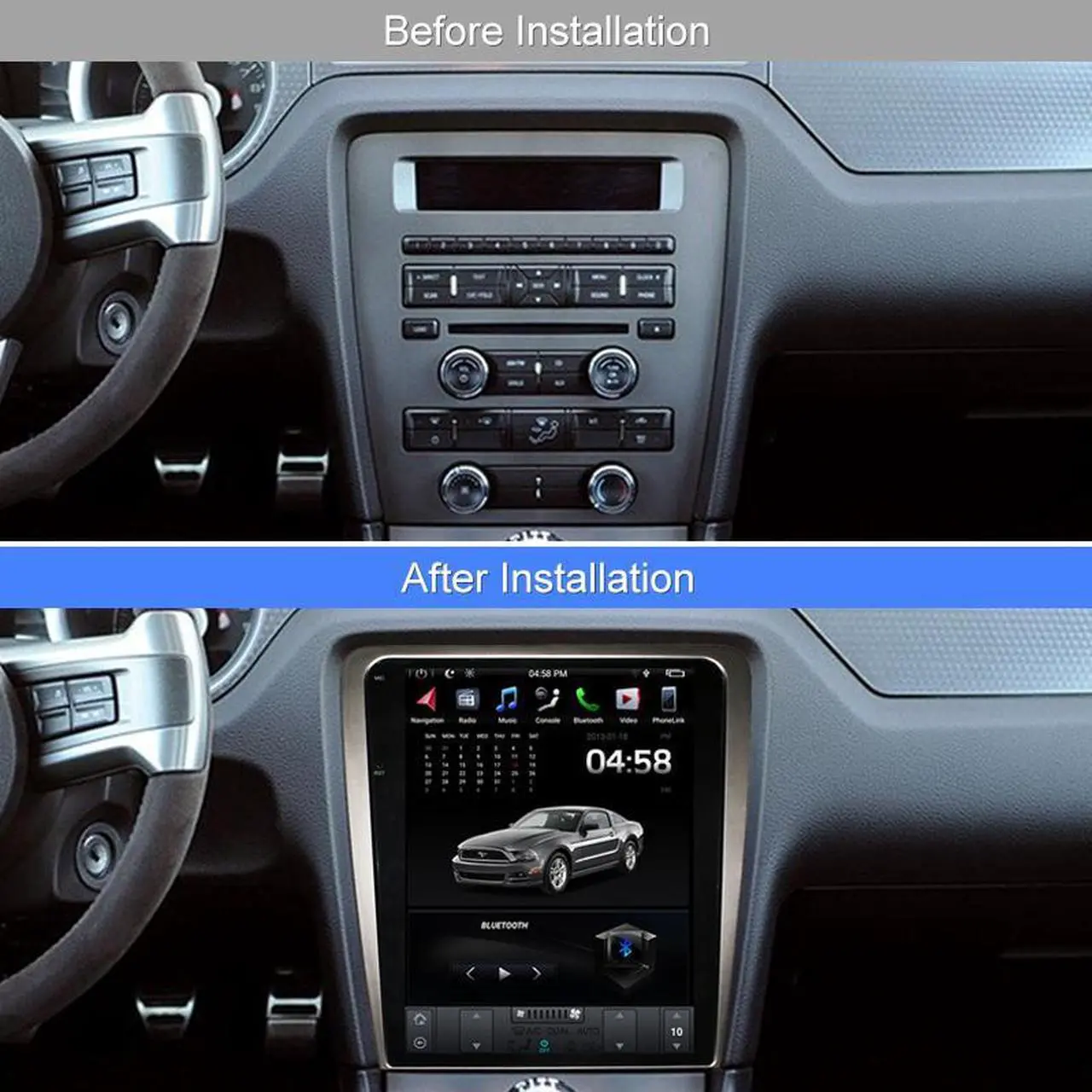 Alt view image 2 of 7 - KSPIV 12.1 Inch for Ford Mustang 2010-2014 Car Stereo , Silver Touch Screen 1 Din Multimedia Player Wireless CarPlay android Auto,Bluetooth,GPS Navigation,FM&AM, Backup Camera