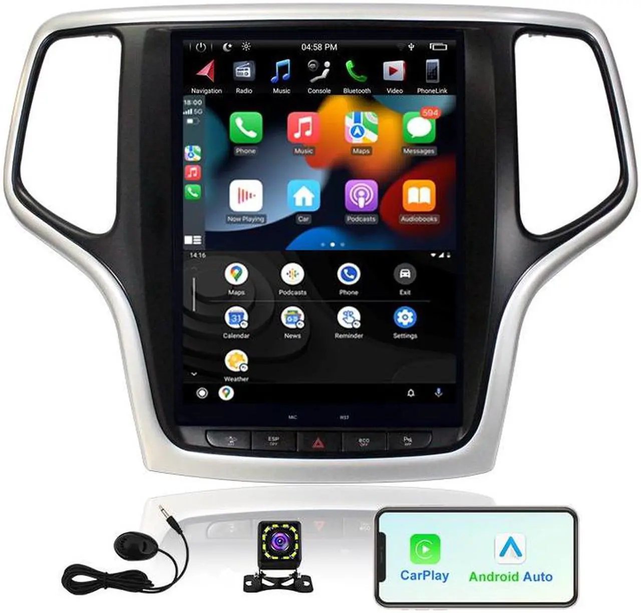 Main image of KSPIV 10.4 Inch For Tesla Style Touch Screen in-Dash GPS Navigation Unitfor Jeep Grand Cherokee 2014-2021 Android Car Stereo Radio with Apple Carplay & Android Auto, Backup Camera, Bluetooth, SWC, WiF