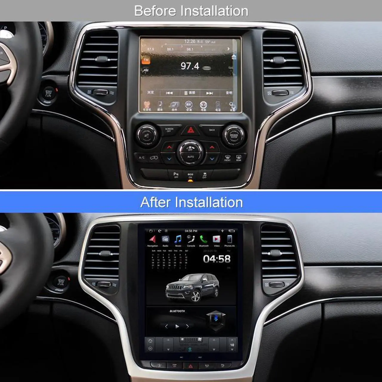 Alt view image 2 of 7 - KSPIV 10.4 Inch For Tesla Style Touch Screen in-Dash GPS Navigation Unitfor Jeep Grand Cherokee 2014-2021 Android Car Stereo Radio with Apple Carplay & Android Auto, Backup Camera, Bluetooth, SWC, WiF