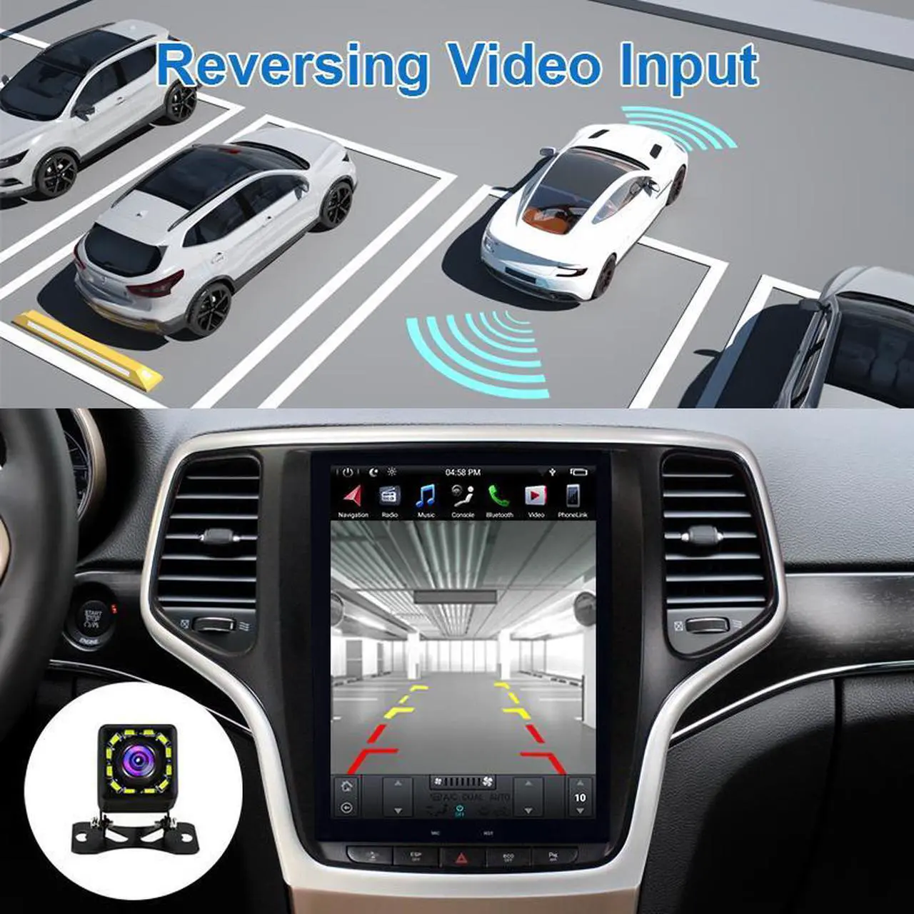 Alt view image 5 of 7 - KSPIV 10.4 Inch For Tesla Style Touch Screen in-Dash GPS Navigation Unitfor Jeep Grand Cherokee 2014-2021 Android Car Stereo Radio with Apple Carplay & Android Auto, Backup Camera, Bluetooth, SWC, WiF