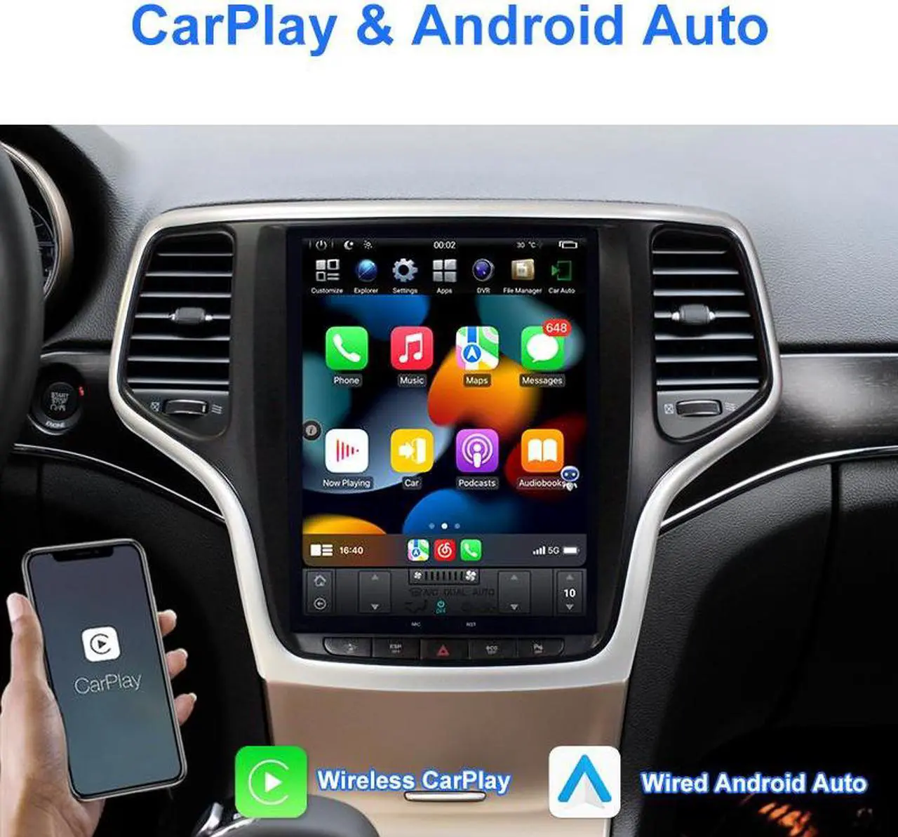 Alt view image 3 of 7 - KSPIV 10.4 Inch For Tesla Style Touch Screen in-Dash GPS Navigation Unitfor Jeep Grand Cherokee 2014-2021 Android Car Stereo Radio with Apple Carplay & Android Auto, Backup Camera, Bluetooth, SWC, WiF