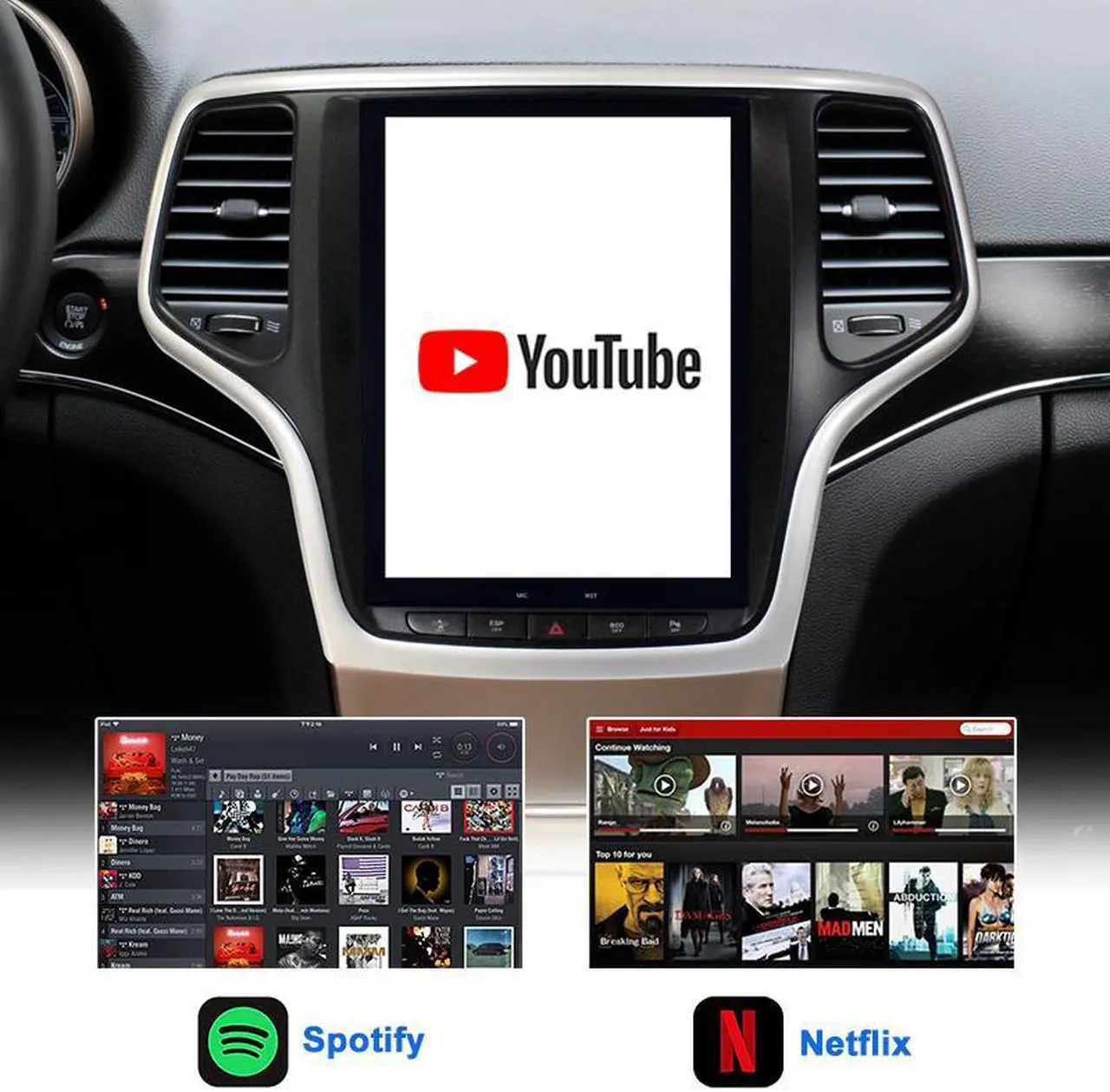 Alt view image 6 of 7 - KSPIV 10.4 Inch For Tesla Style Touch Screen in-Dash GPS Navigation Unitfor Jeep Grand Cherokee 2014-2021 Android Car Stereo Radio with Apple Carplay & Android Auto, Backup Camera, Bluetooth, SWC, WiF