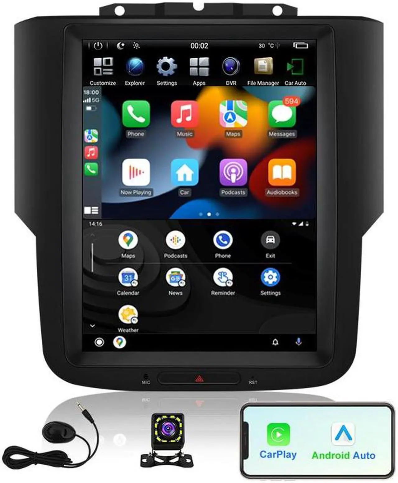 Main image of KSPIV 10.4 Inch Android Car Radio for Dodge Ram 1500 2500 3500 2013-2017 GPS Navigation Tesla Style Touch Screen Multimedia Player Wireless CarPlay & Andriod Auto 4G+64G BT+SWC+USB+WiFi
