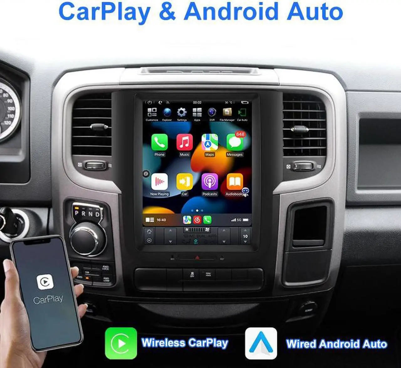 Alt view image 3 of 7 - KSPIV 10.4 Inch Android Car Radio for Dodge Ram 1500 2500 3500 2013-2017 GPS Navigation Tesla Style Touch Screen Multimedia Player Wireless CarPlay & Andriod Auto 4G+64G BT+SWC+USB+WiFi