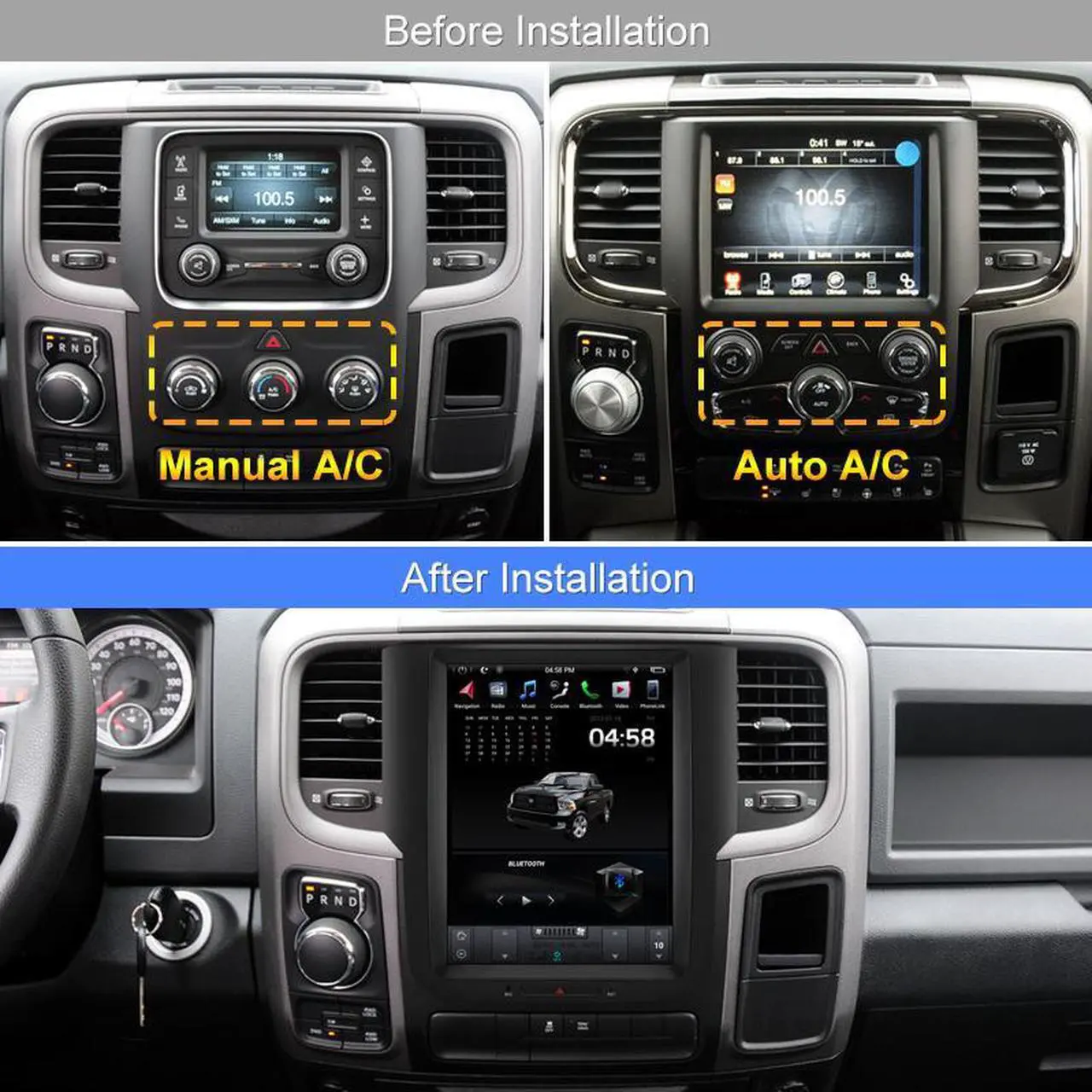 Alt view image 2 of 7 - KSPIV 10.4 Inch Android Car Radio for Dodge Ram 1500 2500 3500 2013-2017 GPS Navigation Tesla Style Touch Screen Multimedia Player Wireless CarPlay & Andriod Auto 4G+64G BT+SWC+USB+WiFi