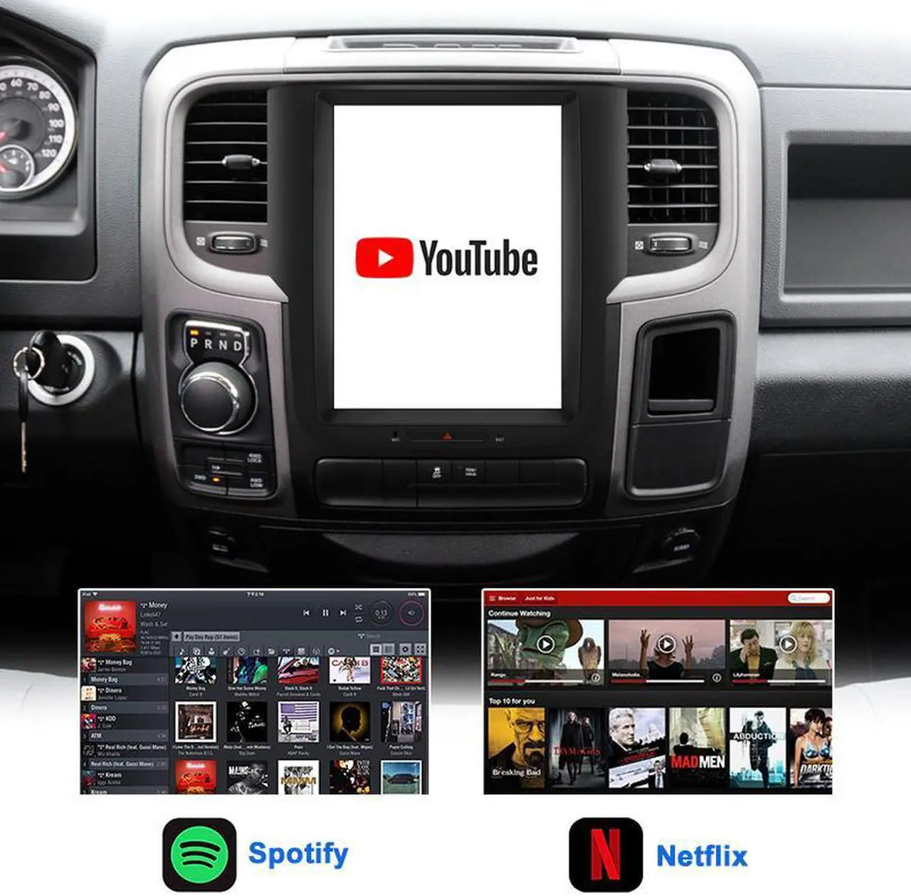 Alt view image 6 of 7 - KSPIV 10.4 Inch Android Car Radio for Dodge Ram 1500 2500 3500 2013-2017 GPS Navigation Tesla Style Touch Screen Multimedia Player Wireless CarPlay & Andriod Auto 4G+64G BT+SWC+USB+WiFi