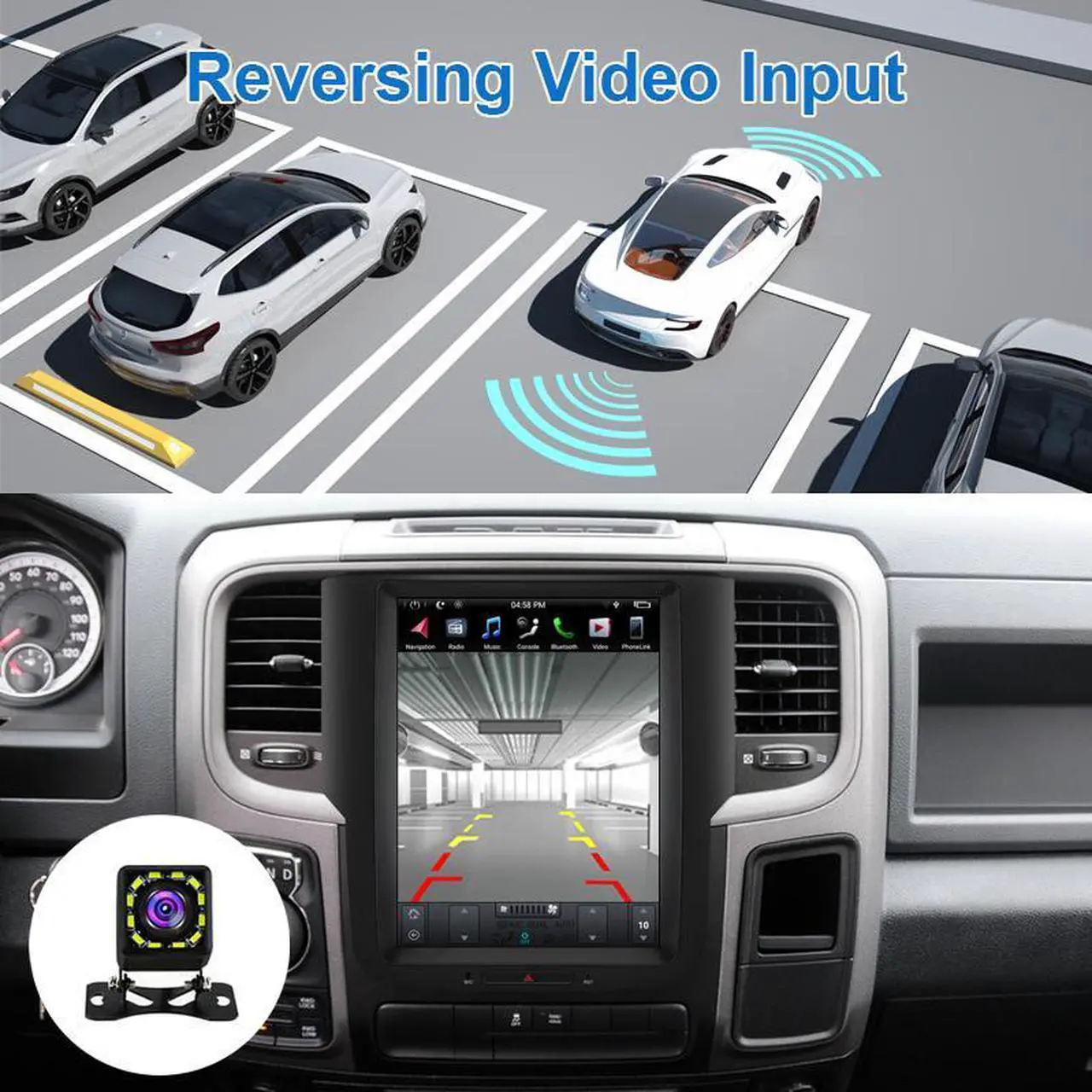 Alt view image 5 of 7 - KSPIV 10.4 Inch Android Car Radio for Dodge Ram 1500 2500 3500 2013-2017 GPS Navigation Tesla Style Touch Screen Multimedia Player Wireless CarPlay & Andriod Auto 4G+64G BT+SWC+USB+WiFi
