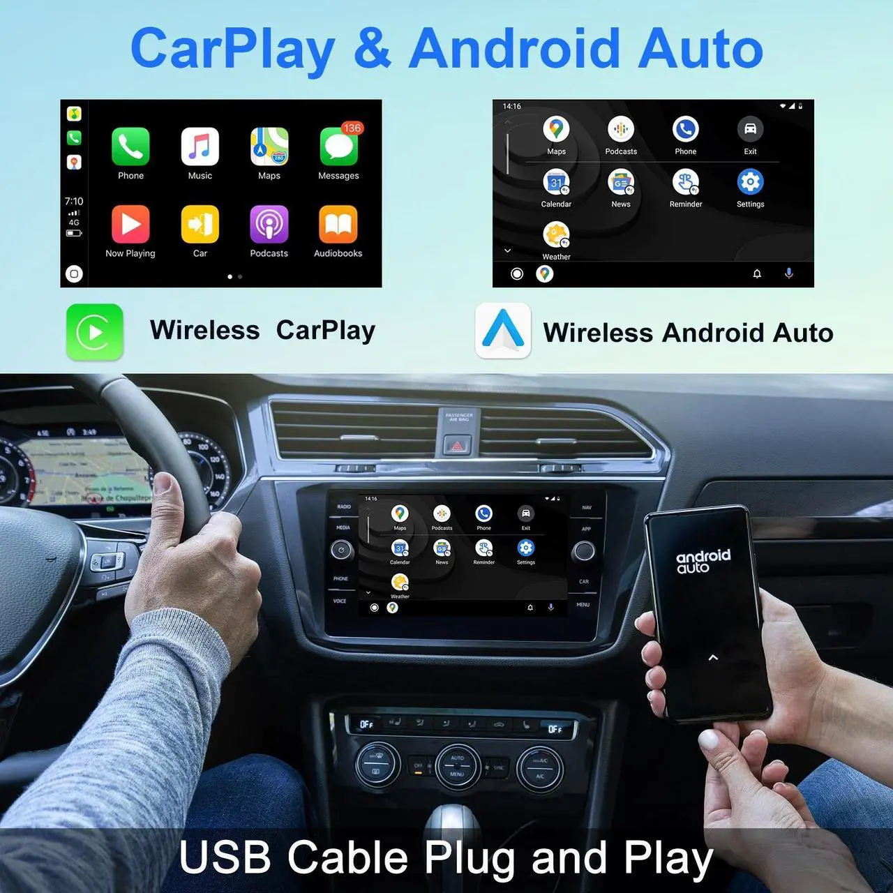 Alt view image 4 of 6 - KSPIV Android Wireless CarPlay AI Box Adapter 8-Core 4+64G System for Factory Wired CarPlay Vehicles, Plug and Play, Supports Wireless Android Auto, YouTube, Netflix, Built-in GPS, BLT, WiFi - Black