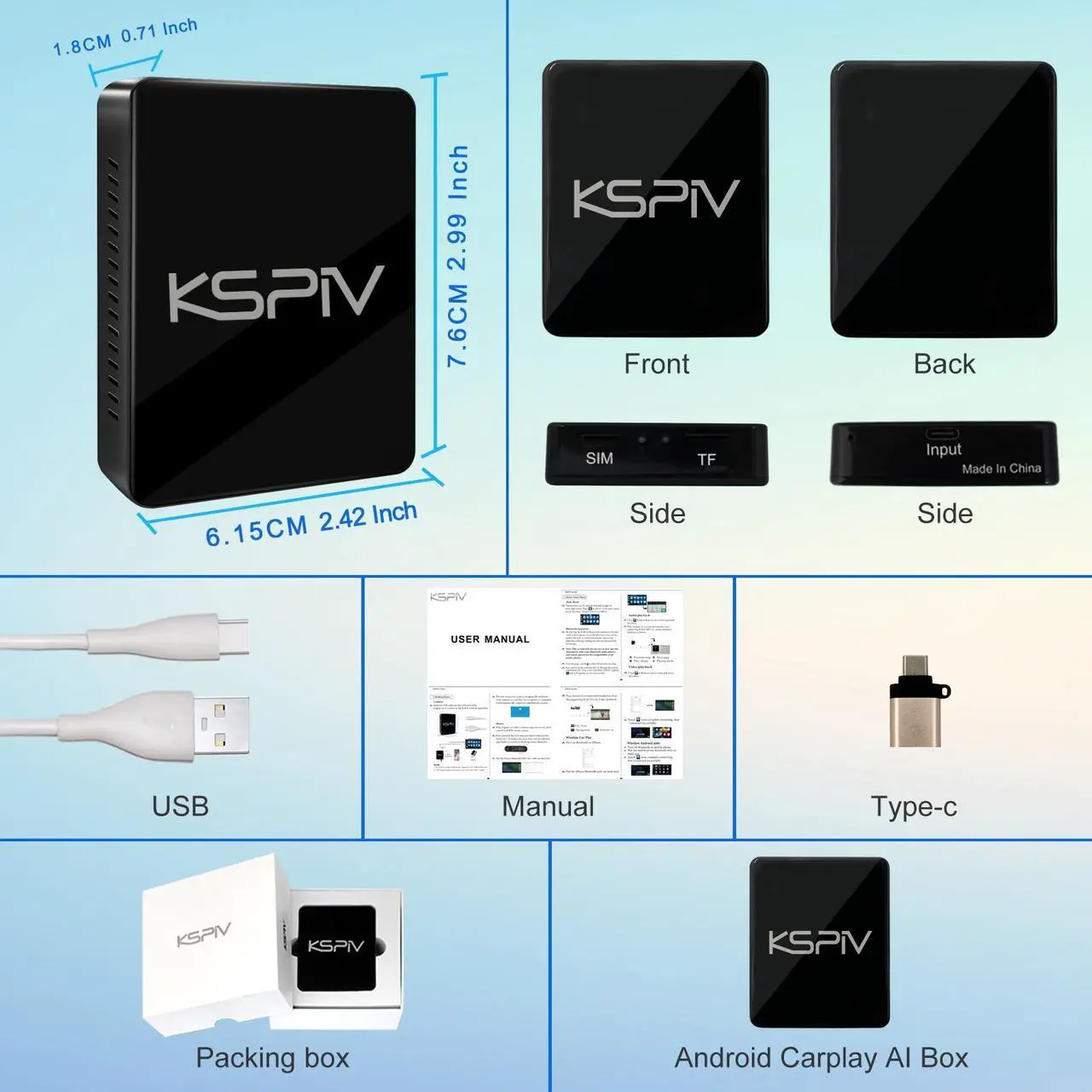 Alt view image 6 of 6 - KSPIV Android Wireless CarPlay AI Box Adapter 8-Core 4+64G System for Factory Wired CarPlay Vehicles, Plug and Play, Supports Wireless Android Auto, YouTube, Netflix, Built-in GPS, BLT, WiFi - Black