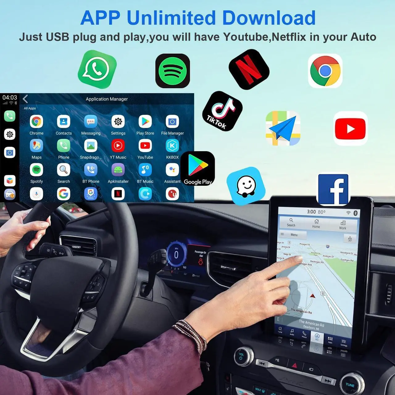 Alt view image 2 of 6 - KSPIV Android Wireless CarPlay AI Box Adapter 8-Core 4+64G System for Factory Wired CarPlay Vehicles, Plug and Play, Supports Wireless Android Auto, YouTube, Netflix, Built-in GPS, BLT, WiFi - Black