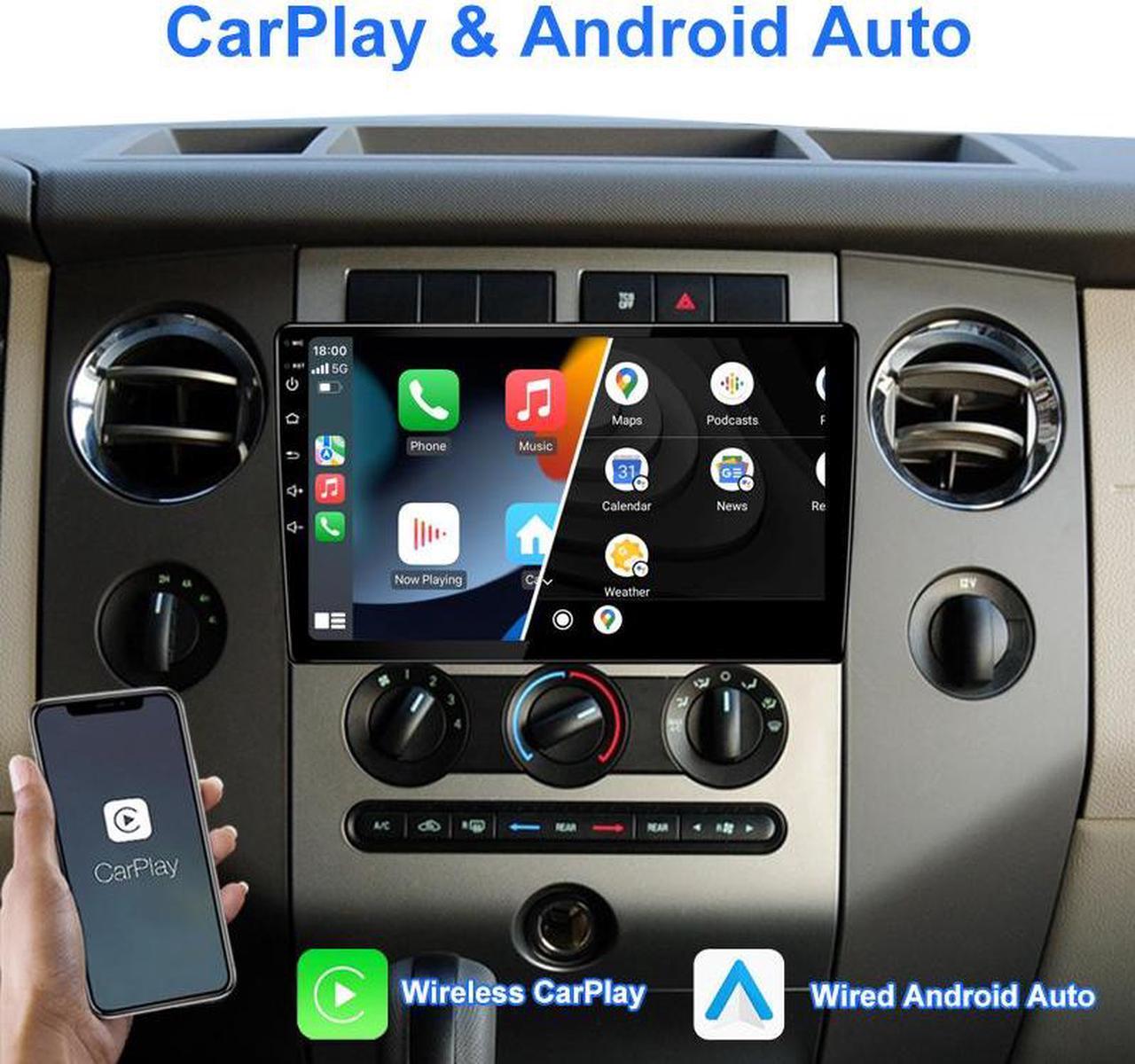 Alt view image 3 of 7 - KSPIV 9 Inch Touch Screen Android Car Stereo - Universal Double Din Car Radio 2G+32G with Wireless Carplay, Android Auto, GPS Navigation, Bluetooth, Multimedia Player, WiFi, USB, Backup Camera - Black