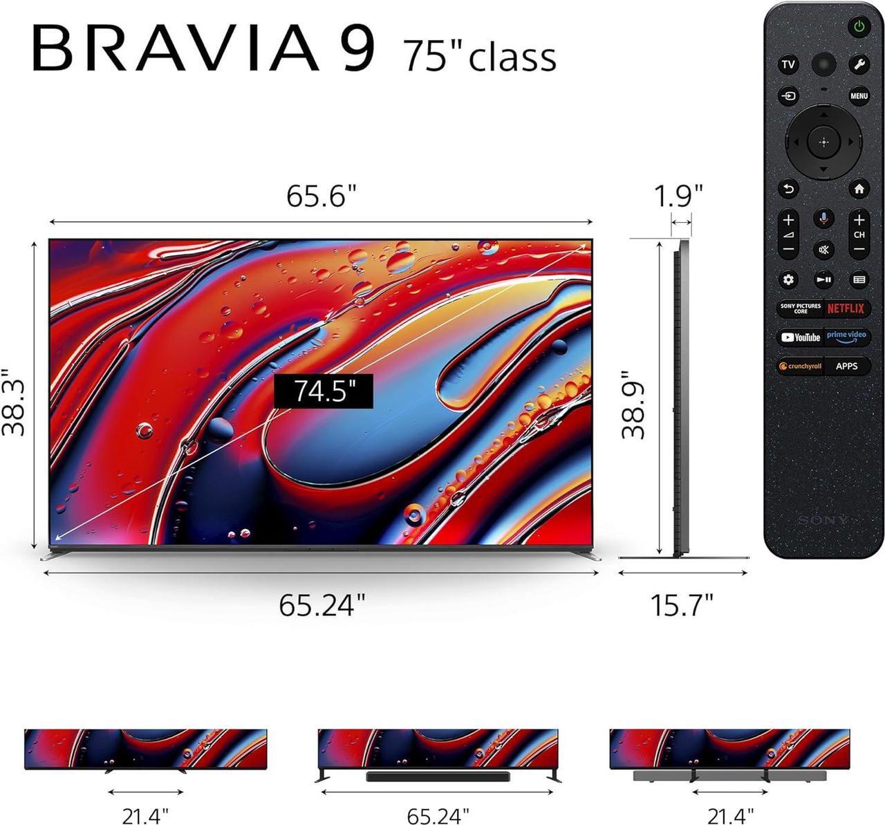 Alt view image 4 of 4 - Sony 75 Inch Mini LED QLED 4K Ultra HD TV BRAVIA 9 Smart Google TV with Dolby Vision HDR and Exclusive Features for PlayStation 5 (K-75XR90), 2024 Model