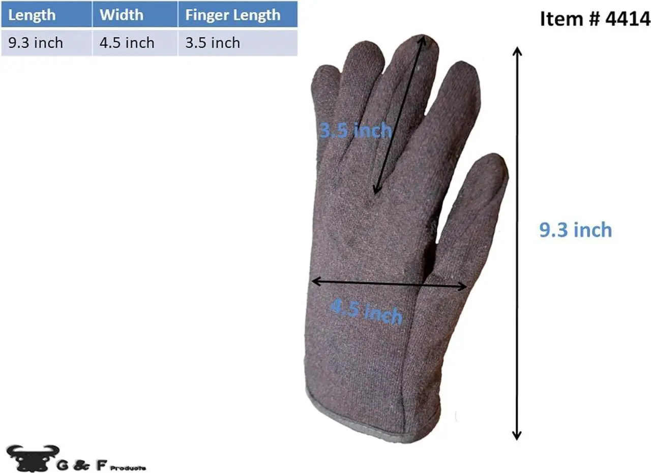 Alt view image 3 of 6 - G & F Products Brown Jersey Winter Work Gloves with Red Fleece Lining