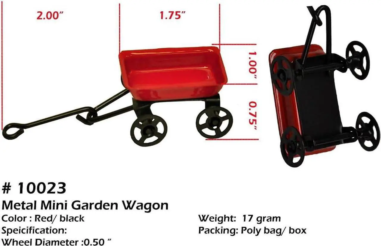 Alt view image 4 of 7 - G & F MiniGardenn 10023 Fairy Garden Miniature Little Wagon, Red