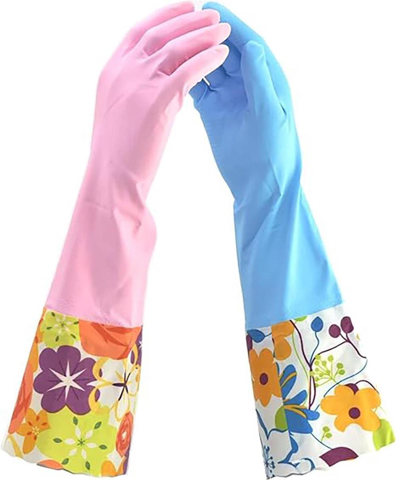 Main image of 2 PAIRS Household Gloves Latex Free Cleaning Gloves with Soft Lining Long Cuff 15" & Grip Medium Multi-Color