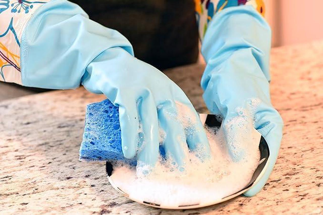 Alt view image 4 of 4 - 2 PAIRS Household Gloves Latex Free Cleaning Gloves with Soft Lining Long Cuff 15" & Grip Medium Multi-Color