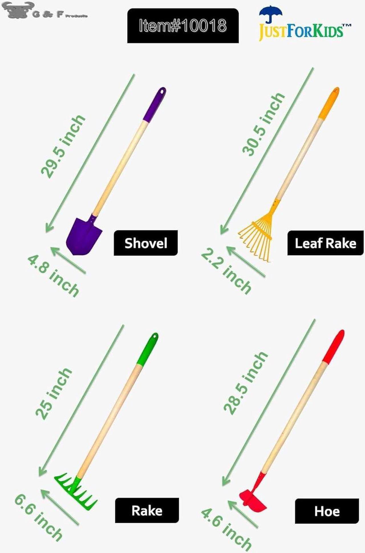 Alt view image 2 of 7 - JustForKids Kids Garden Tool Set Toy, Rake, Spade, Hoe and Leaf Rake, reduced size , made of sturdy steel heads and real wood handle, 4-Piece, Multicolored, 5yr+