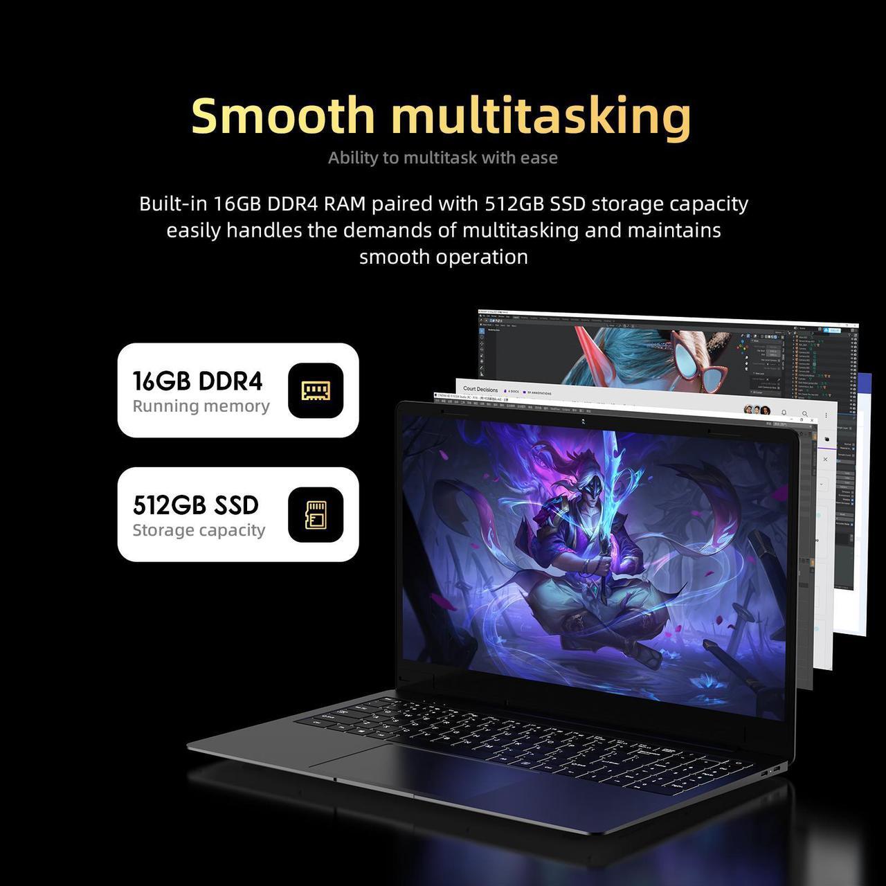Alt view image 5 of 7 - TUHUI  Laptop notebook Windows 11 Pro 15.6 inch Intel Core i7 10510U 16GB Memory RAM DDR4 512GB M.2 SSD Gray