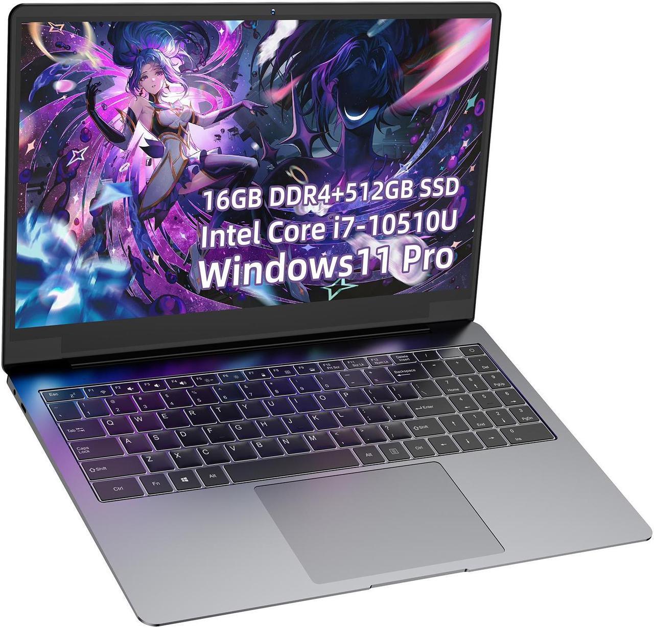 Main image of TUHUI  Laptop notebook Windows 11 Pro 15.6 inch Intel Core i7 10510U 16GB Memory RAM DDR4 512GB M.2 SSD Gray