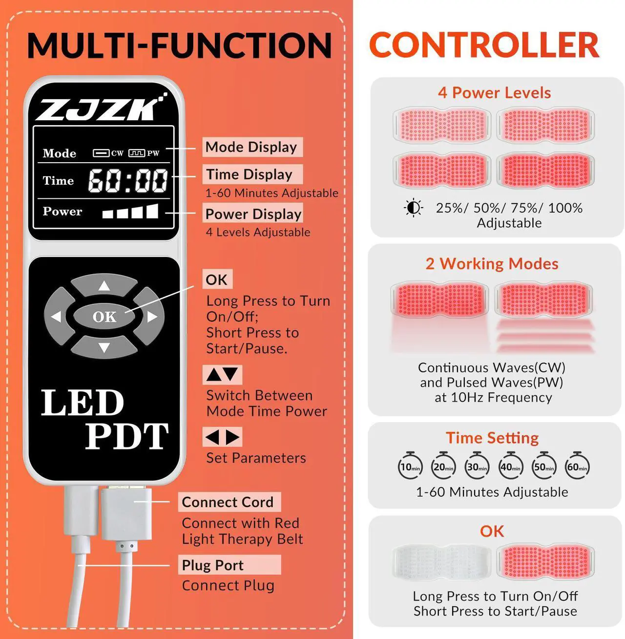 Alt view image 5 of 7 - ZJZK 660nm*150 850nm*150 940nm*150 Red Light Infrared Therapy Belt Infrared LED Light Panel Nir Light Therapy Devices for Knee