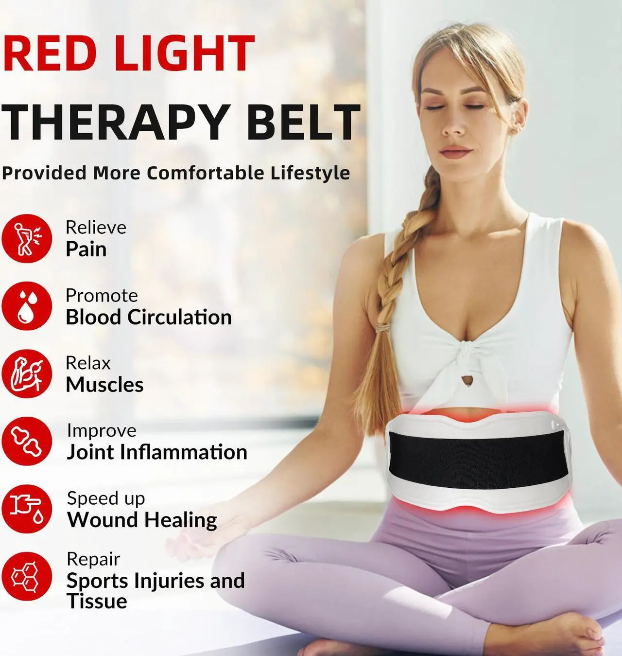 Alt view image 6 of 7 - ZJZK 660nm*150 850nm*150 940nm*150 Red Light Infrared Therapy Belt Infrared LED Light Panel Nir Light Therapy Devices for Knee