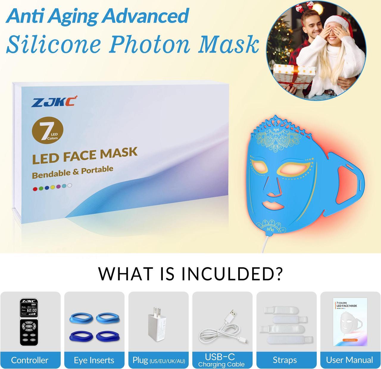 Alt view image 7 of 7 - ZJZK 7 Color Led Light Therapy Face Mask,Red Light Therapy for Face, Upgraded Led Face Mask Light Therapy include 360PCS Led, Led Mask Therapy at Home and Travel ,Portable Silicone Beauty Facial Mask