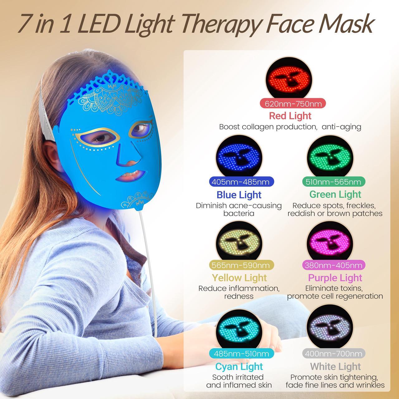 Alt view image 3 of 7 - ZJZK 7 Color Led Light Therapy Face Mask,Red Light Therapy for Face, Upgraded Led Face Mask Light Therapy include 360PCS Led, Led Mask Therapy at Home and Travel ,Portable Silicone Beauty Facial Mask