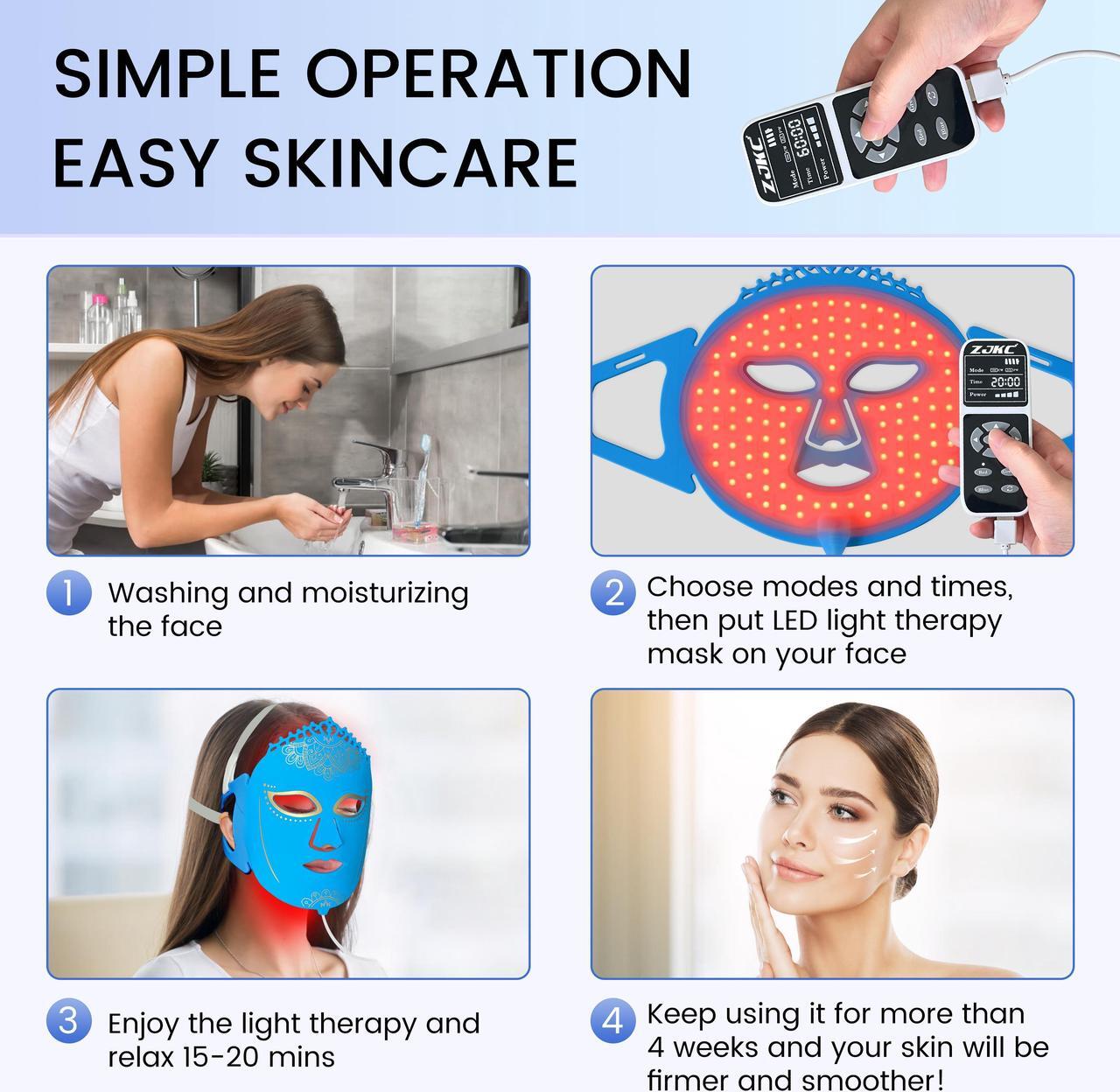 Alt view image 6 of 7 - ZJZK 7 Color Led Light Therapy Face Mask,Red Light Therapy for Face, Upgraded Led Face Mask Light Therapy include 360PCS Led, Led Mask Therapy at Home and Travel ,Portable Silicone Beauty Facial Mask