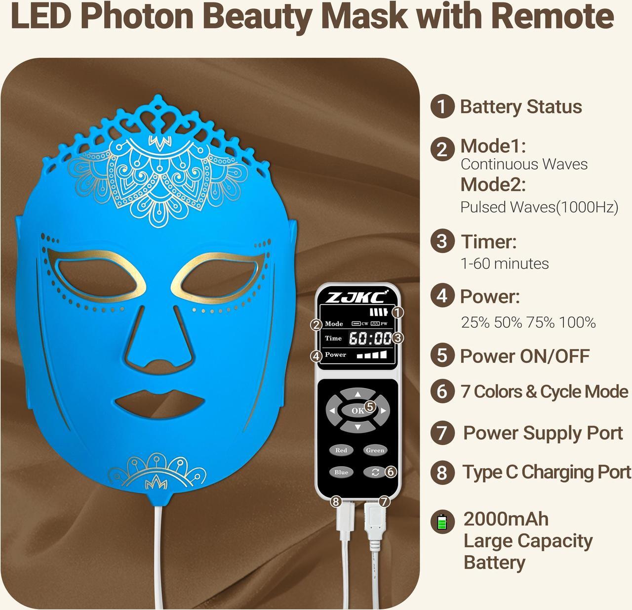 Alt view image 5 of 7 - ZJZK 7 Color Led Light Therapy Face Mask,Red Light Therapy for Face, Upgraded Led Face Mask Light Therapy include 360PCS Led, Led Mask Therapy at Home and Travel ,Portable Silicone Beauty Facial Mask