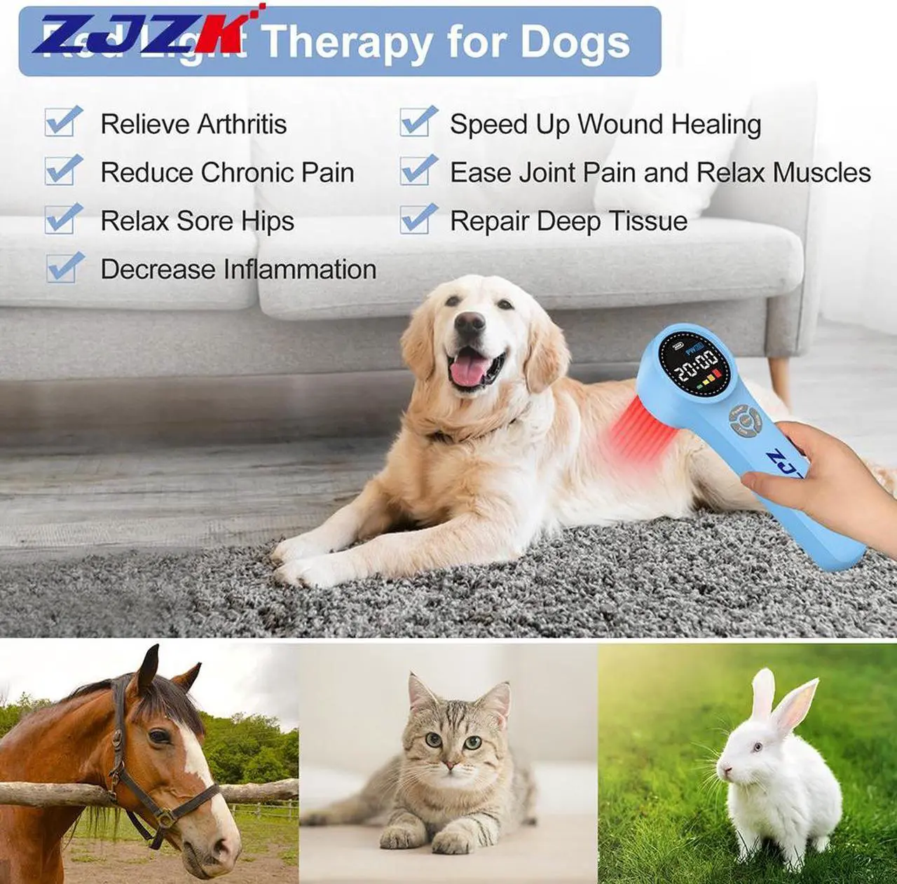 Alt view image 6 of 7 - ZJZK Cold Laser Therapy For Arthritis 16X660Nm 4X810Nm 4X980Nm Hand Held Cold Laser For People Or Animals Easy To Carry Blue