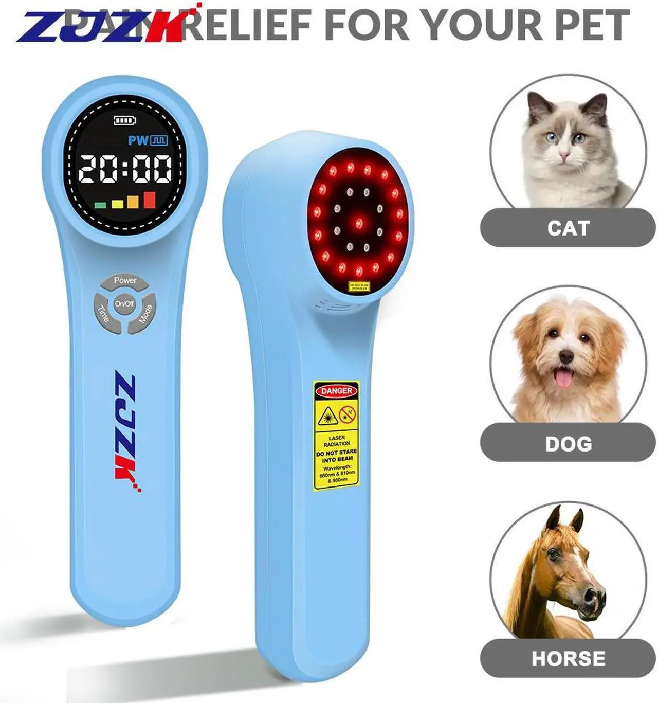 Main image of ZJZK Cold Laser Therapy For Arthritis 16X660Nm 4X810Nm 4X980Nm Hand Held Cold Laser For People Or Animals Easy To Carry Blue