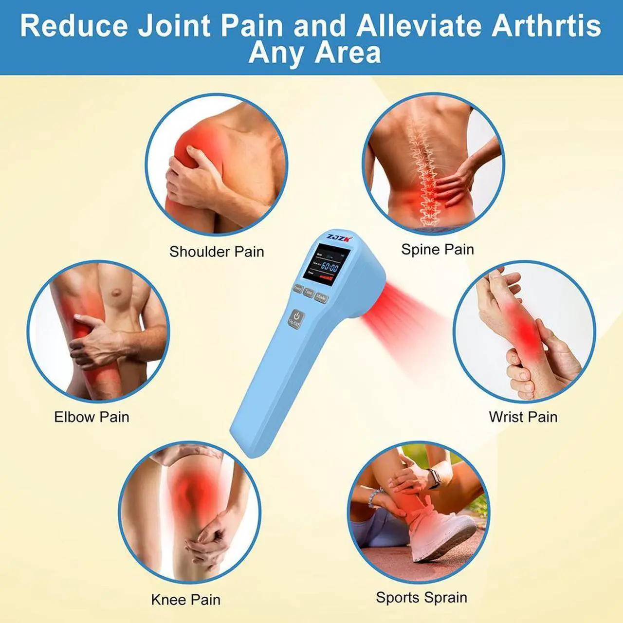 Alt view image 4 of 7 - ZJZK LLLT Cold Laser Therapy Device 4*808nm & 16*650nm Human/Vet Handheld Infrared Red Light Therapy, human,Pet Dogs Treatment Device for Muscle Pain Relief & Improve Healing Blue