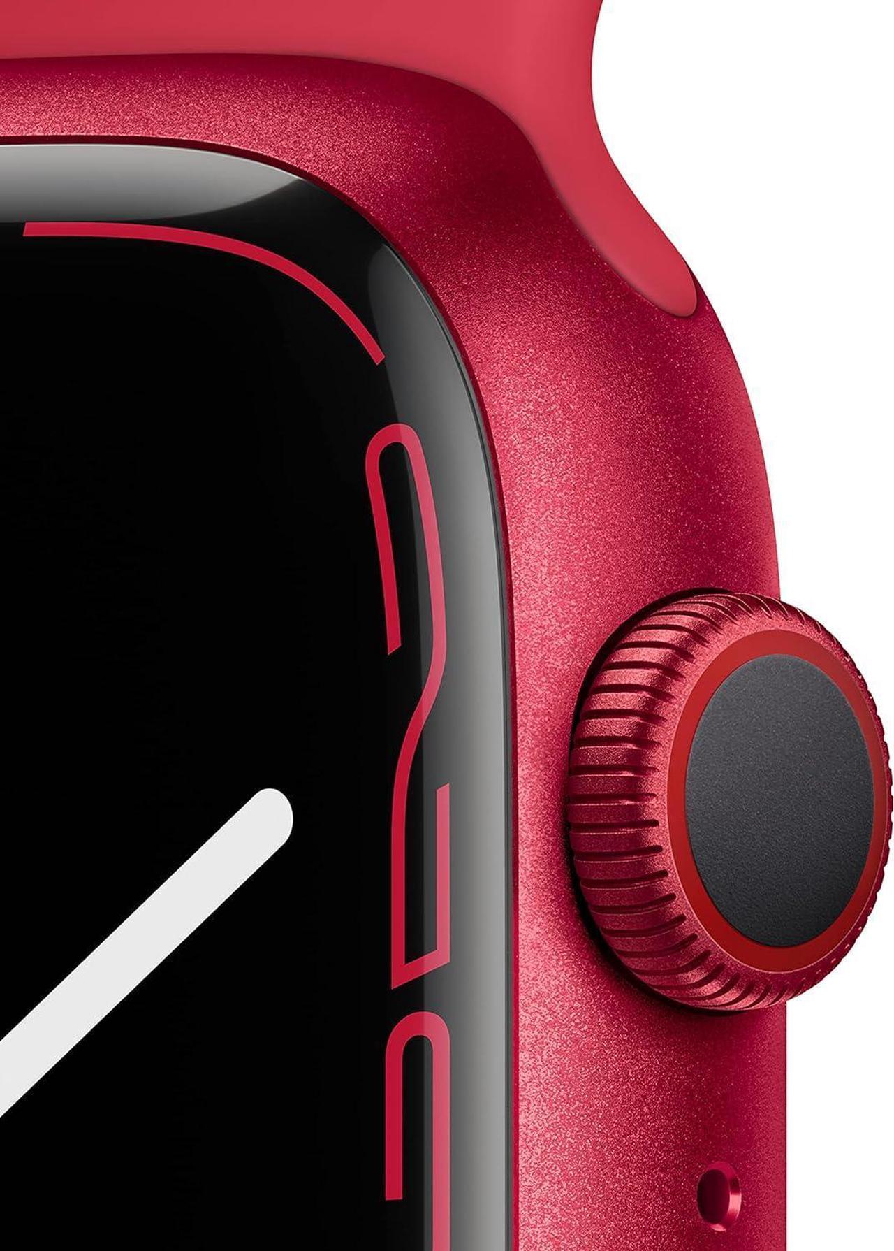 Alt view image 2 of 3 - Apple Watch Series 7 41mm GPS 32GB - Aluminum + Product Red Sport Band Refurbished Excellent