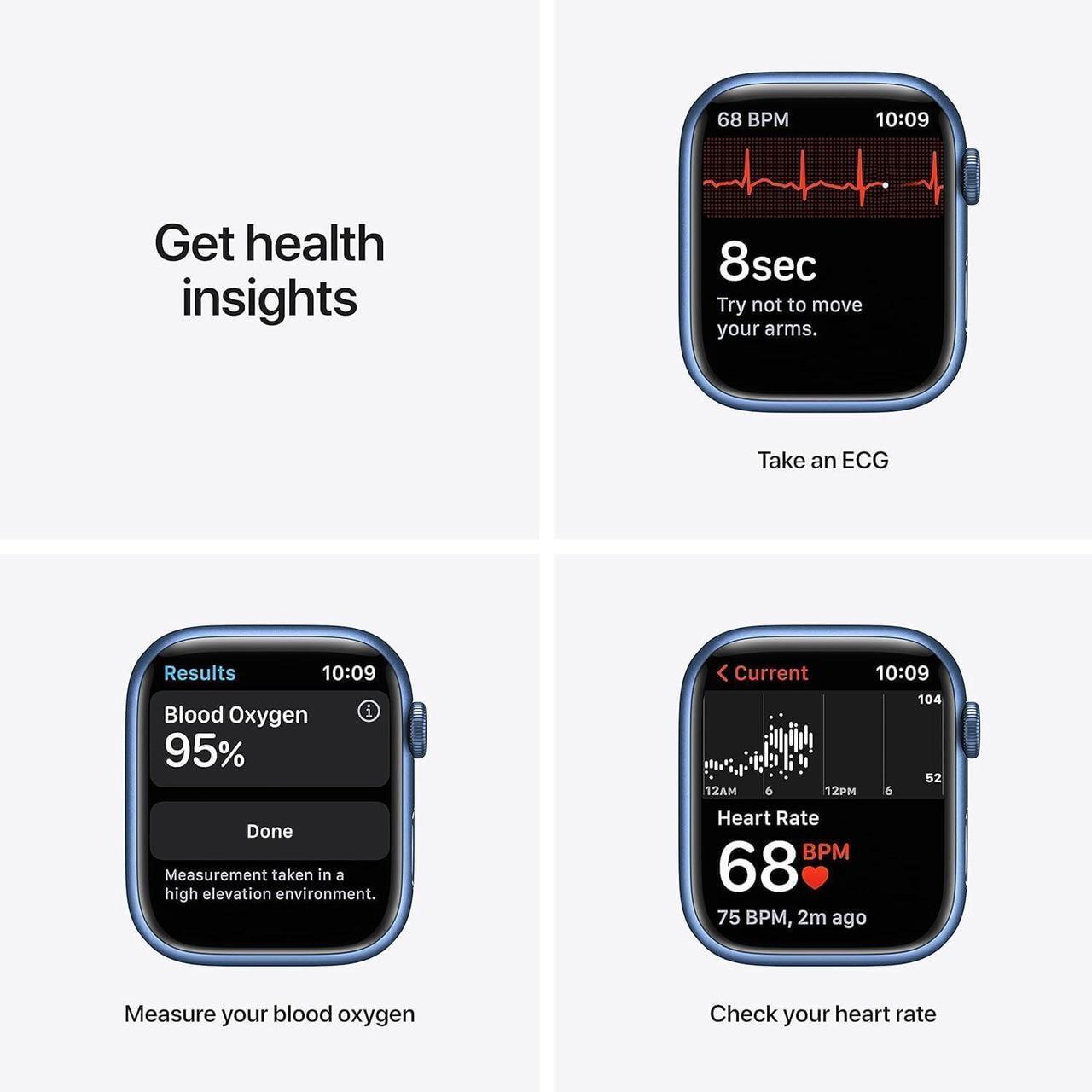 Alt view image 3 of 3 - Apple Watch Series 7 41mm GPS 32GB - Aluminum + Blue Sport Band Refurbished Excellent