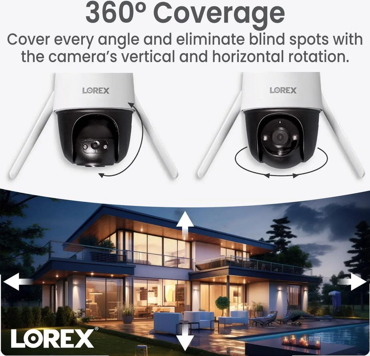 Alt view image 3 of 7 - Lorex 2K Pan-Tilt Indoor/Outdoor WiFi Security Camera - Home Security Camera with 360 View Auto-Tracking, Color Night Vision, Person Detection, and Warning - Free 32GB Micro SD Card (2K White)