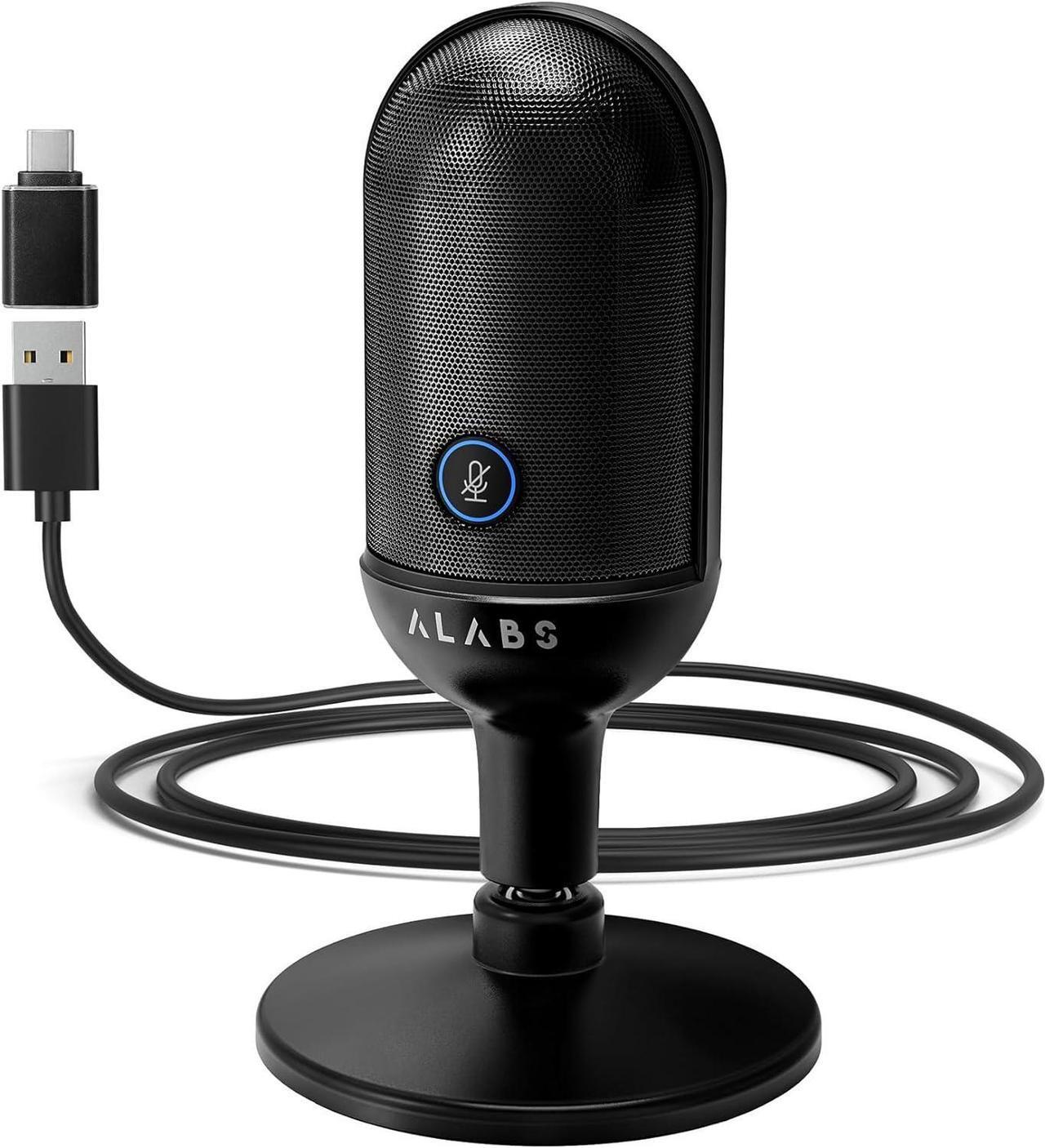 Main image of ALABS USB Microphone,Condenser Podcast Microphone for Computer,Mac,Smartphone,Plug&Play Gaming Mic with LED Quick Mute,1/8" Headphone Monitor Jack,for Recording,Singing,YouTube,Tiktok Black