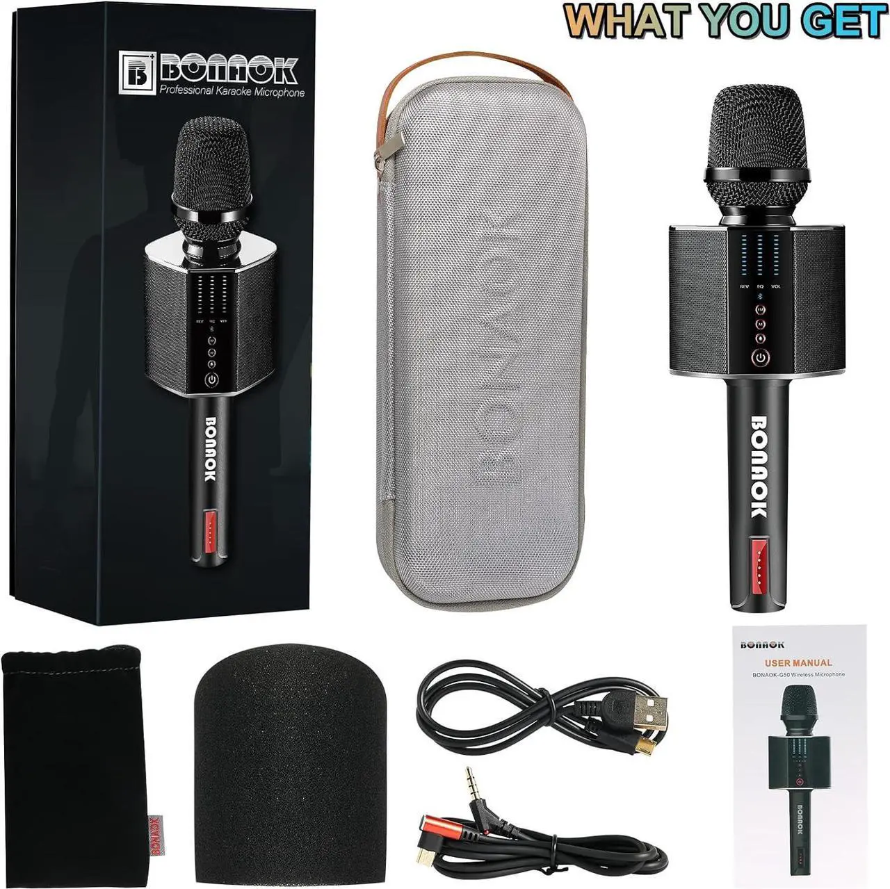 Alt view image 2 of 7 - Microphone, Portable Wireless Bluetooth  Mic for Adults&Kids Car Home Outdoor Party,  Machine for PC/All Smartphone G50 Black