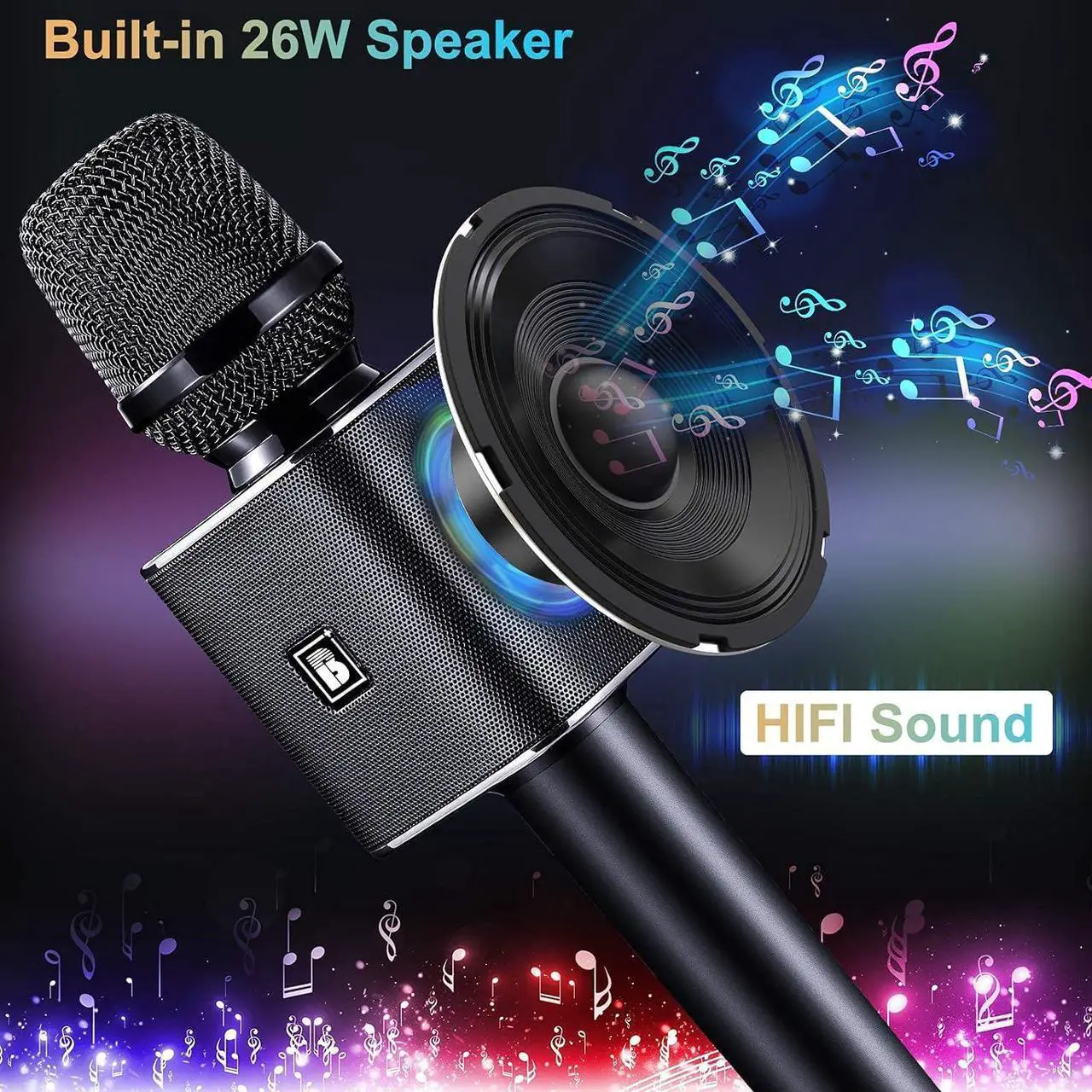 Alt view image 3 of 7 - Microphone, Portable Wireless Bluetooth  Mic for Adults&Kids Car Home Outdoor Party,  Machine for PC/All Smartphone G50 Black