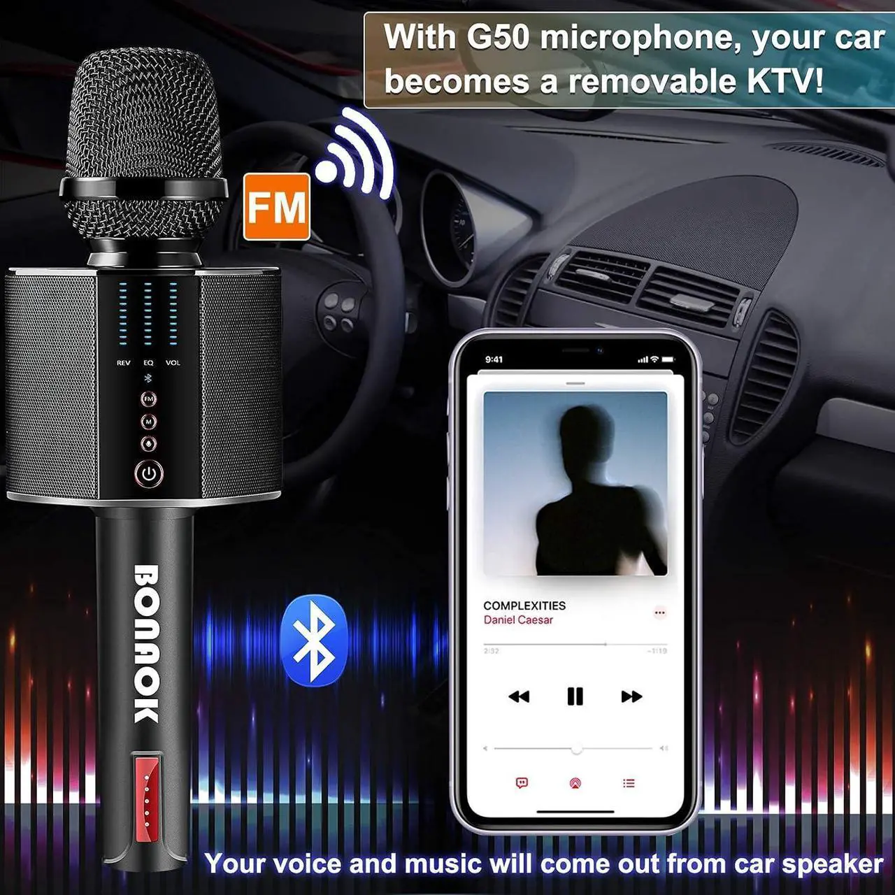 Alt view image 4 of 7 - Microphone, Portable Wireless Bluetooth  Mic for Adults&Kids Car Home Outdoor Party,  Machine for PC/All Smartphone G50 Black