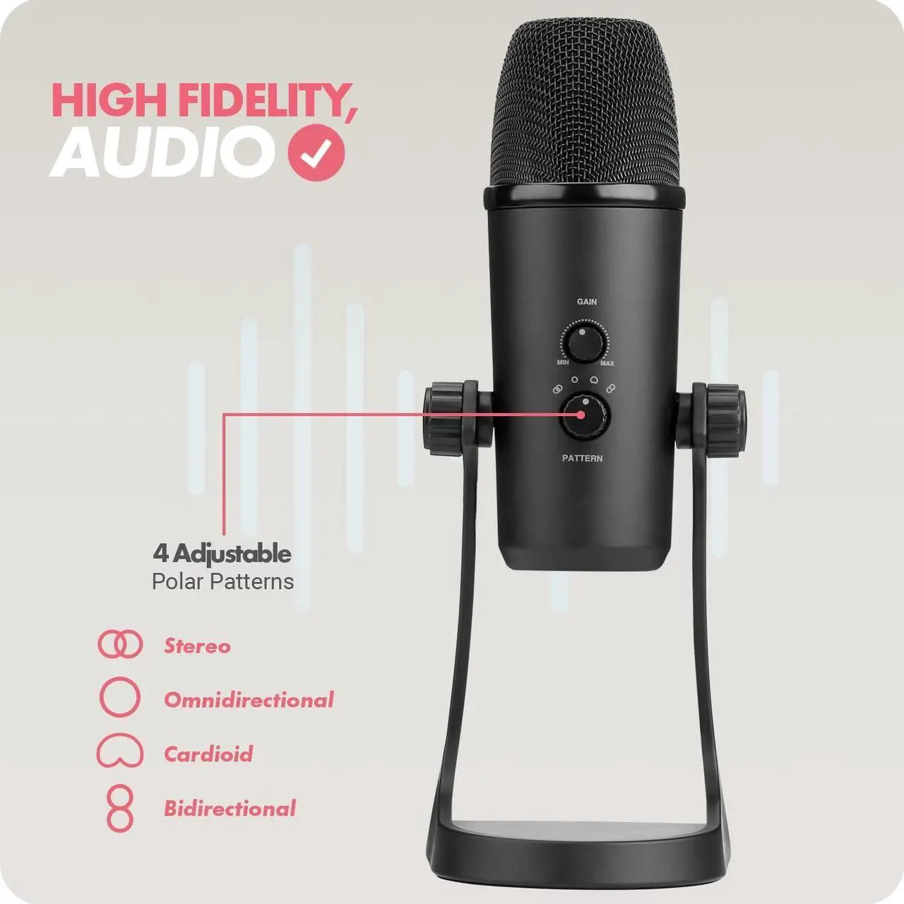 Alt view image 5 of 6 - Movo UM700 Computer Condenser USB Gaming Mic with Adjustable Pickup Patterns - Microphone for PC, PS5, Podcasting, Streaming, ASMR