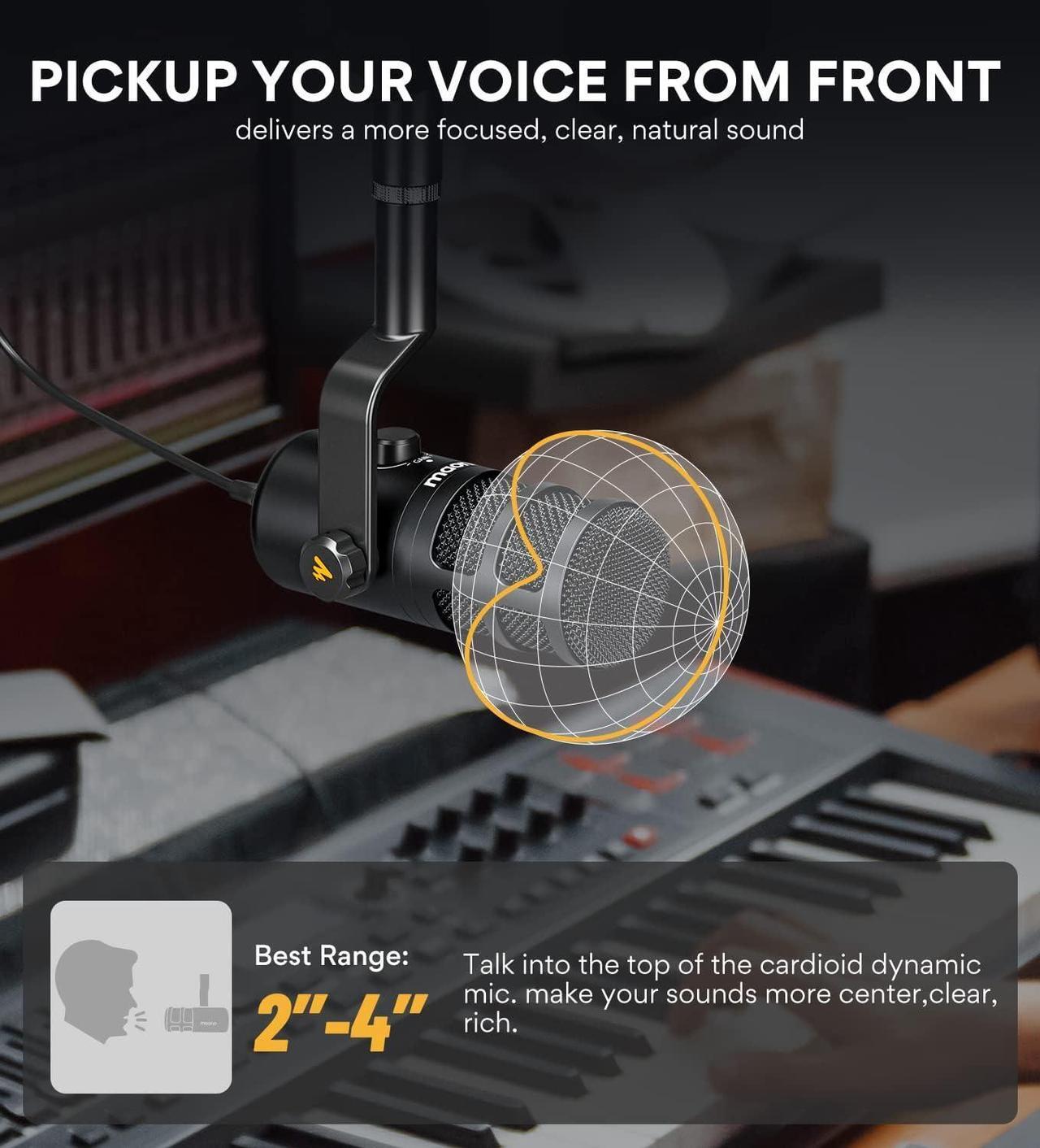 Alt view image 4 of 7 - MAONO USB Dynamic Microphone, Podcast Recording Microphone with Gain Knob, Plug & Play, Metal Structure, Voice-Isolating Technology, Cardioid Studio PC Mic for Streaming, Vocal, Home Studio-PD100U