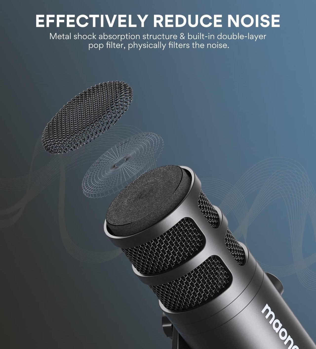 Alt view image 6 of 7 - MAONO USB Dynamic Microphone, Podcast Recording Microphone with Gain Knob, Plug & Play, Metal Structure, Voice-Isolating Technology, Cardioid Studio PC Mic for Streaming, Vocal, Home Studio-PD100U