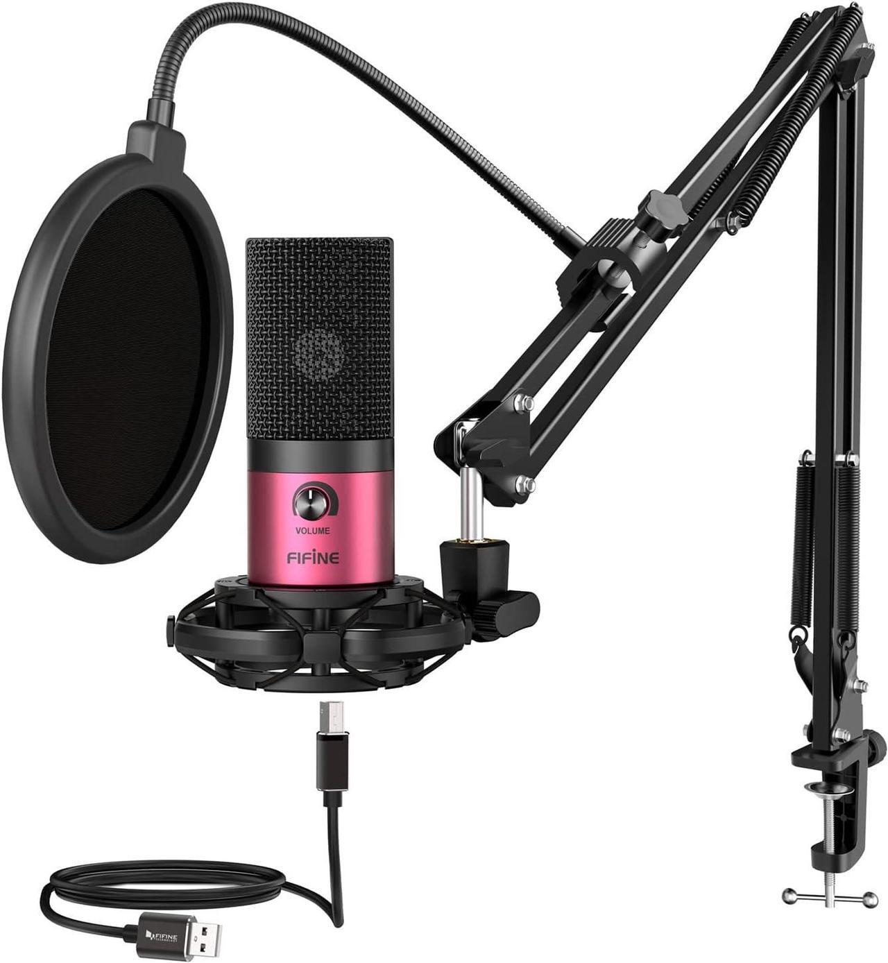Main image of FIFINE Podcast Microphone Kit-USB PC Computer Recording Microphone, Condenser Mic Set for Streaming, Gaming, Voice-Over, Meeting, with Arm Stand, Shock Mount, Pop Filter-T669 Rose Red