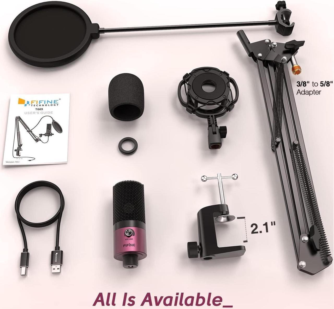 Alt view image 7 of 7 - FIFINE Podcast Microphone Kit-USB PC Computer Recording Microphone, Condenser Mic Set for Streaming, Gaming, Voice-Over, Meeting, with Arm Stand, Shock Mount, Pop Filter-T669 Rose Red