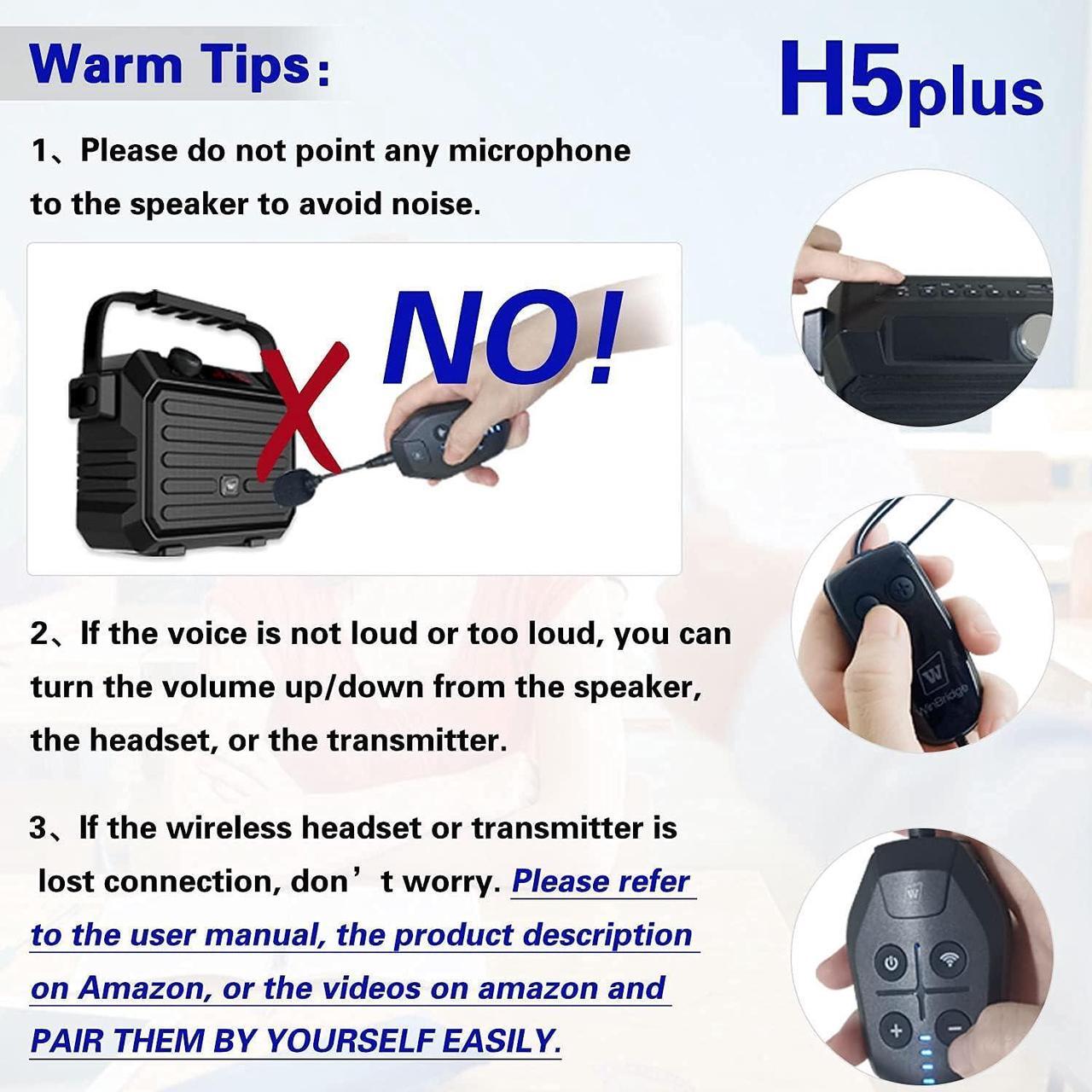 Alt view image 5 of 7 - Wireless PA System with Wireless Headset Microphone Lavalier Lapel Microphone Transmitter, 30W Wireless Voice Amplifier Portable Megaphone Rechargeable Bluetooth Loudspeaker Speaker for Teacher Gifts