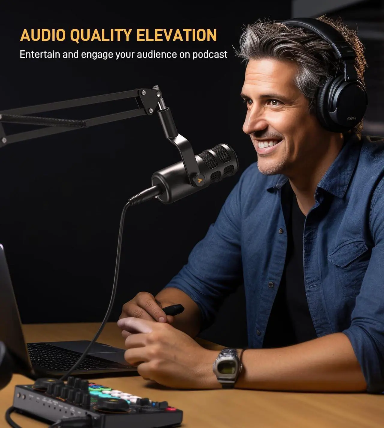 Alt view image 2 of 7 - XLR Podcast Dynamic Microphone, Cardioid Studio Mic with Boom Arm for Vocal Recording,Streaming,Gaming, Voice Isolation Technology, Metal Mic, Works for Audio Interface, Mixer-PD100S